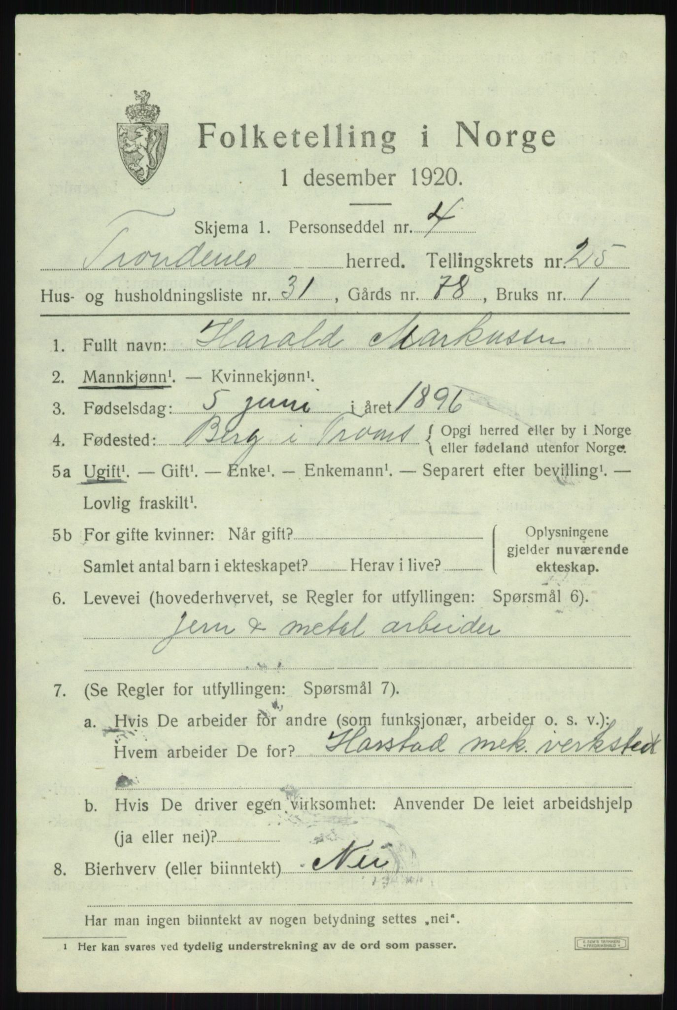 SATØ, 1920 census for Trondenes, 1920, p. 18820