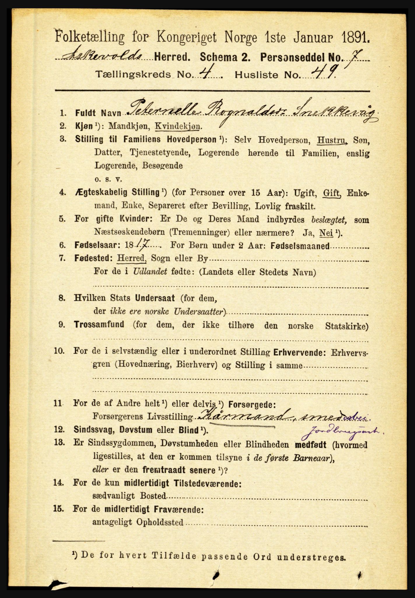 RA, 1891 census for 1428 Askvoll, 1891, p. 1483