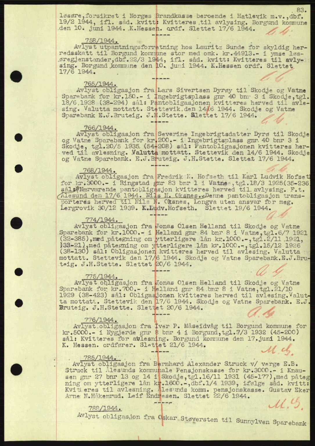 Nordre Sunnmøre sorenskriveri, SAT/A-0006/1/2/2C/2Ca: Mortgage book no. B1-6, 1938-1942, Diary no: : 758/1944