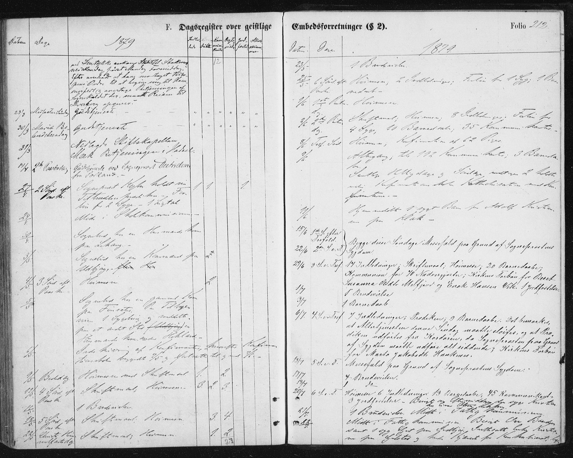 Ministerialprotokoller, klokkerbøker og fødselsregistre - Nordland, AV/SAT-A-1459/888/L1243: Parish register (official) no. 888A09, 1876-1879, p. 212