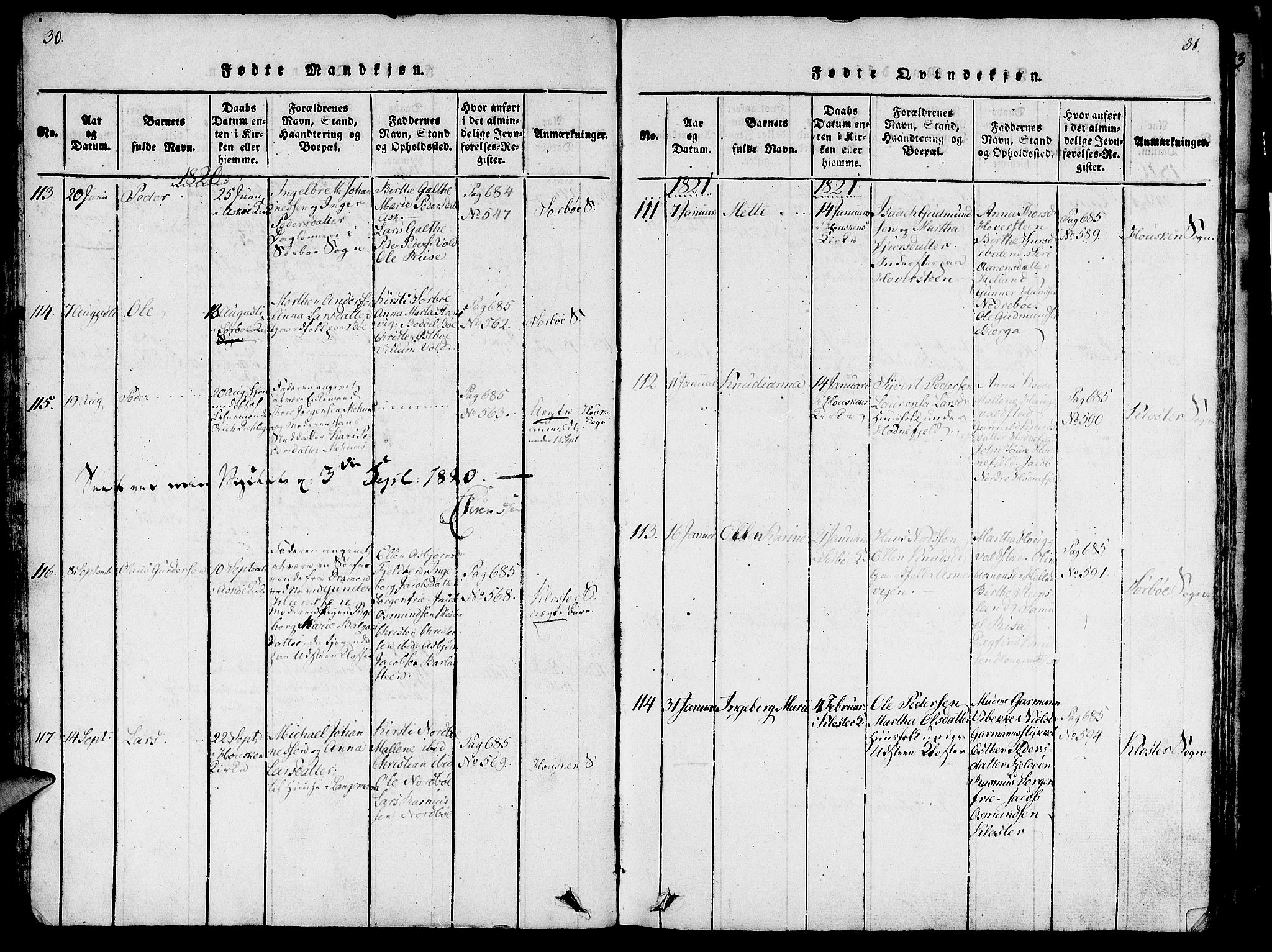 Rennesøy sokneprestkontor, AV/SAST-A -101827/H/Ha/Haa/L0004: Parish register (official) no. A 4, 1816-1837, p. 30-31