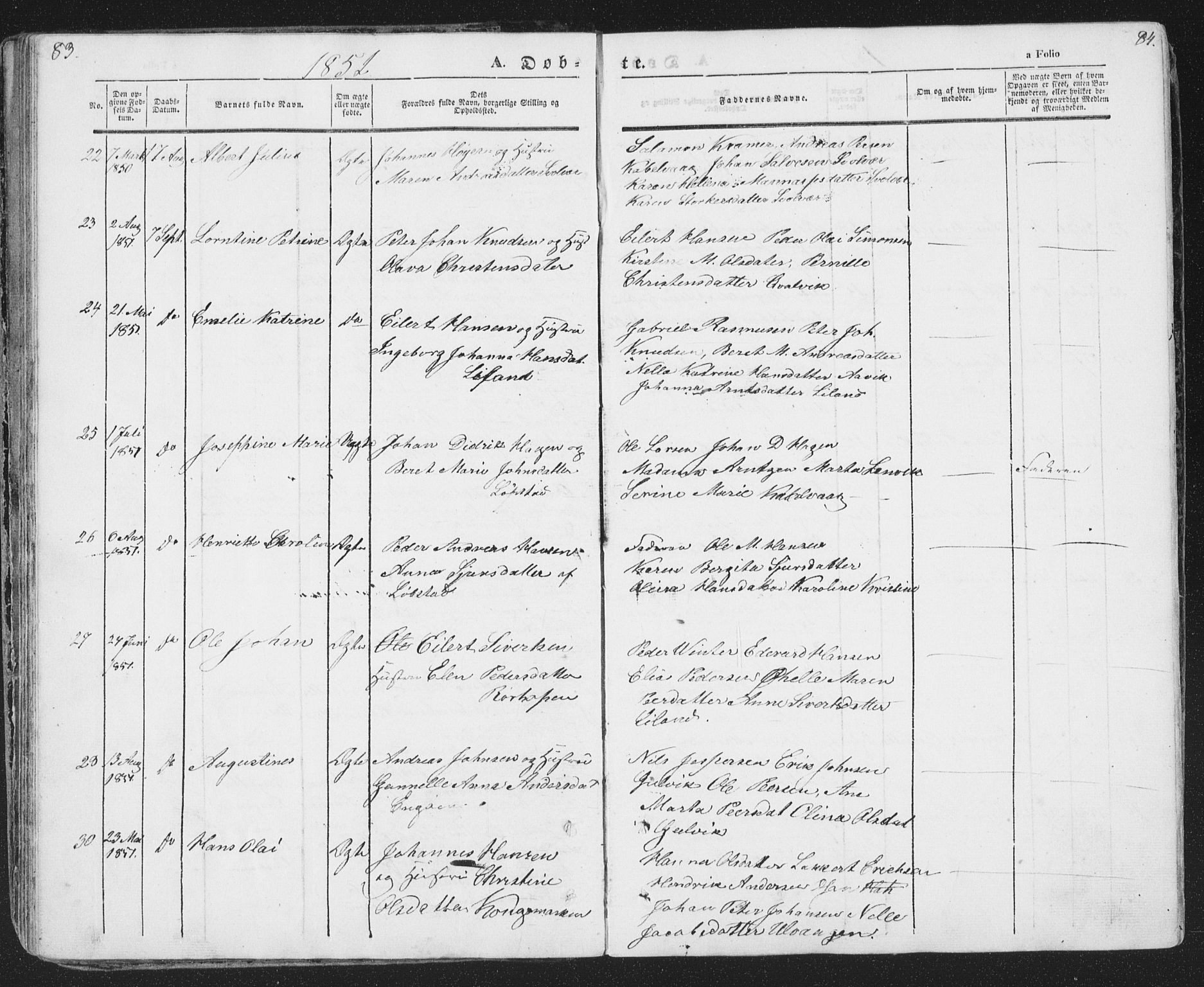 Ministerialprotokoller, klokkerbøker og fødselsregistre - Nordland, AV/SAT-A-1459/874/L1072: Parish register (copy) no. 874C01, 1843-1859, p. 83-84