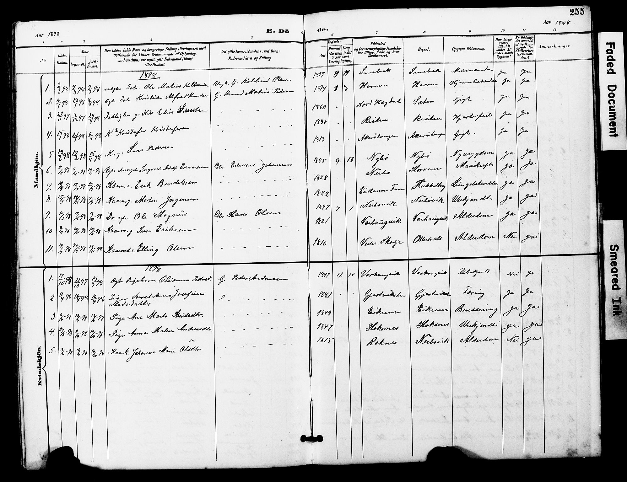 Ministerialprotokoller, klokkerbøker og fødselsregistre - Møre og Romsdal, SAT/A-1454/560/L0725: Parish register (copy) no. 560C02, 1895-1930, p. 255