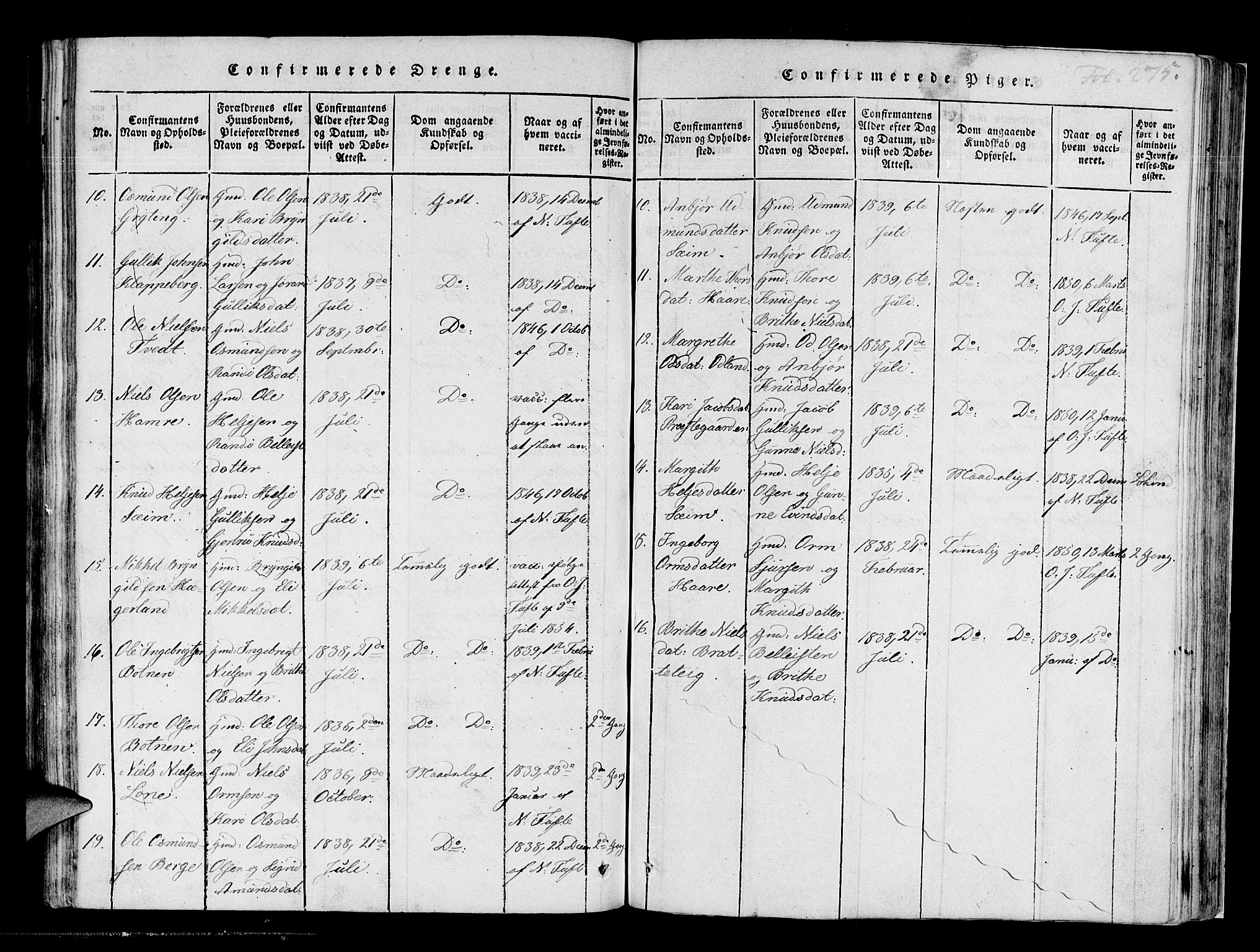 Røldal sokneprestembete, AV/SAB-A-100247: Parish register (official) no. A 2, 1817-1856, p. 275