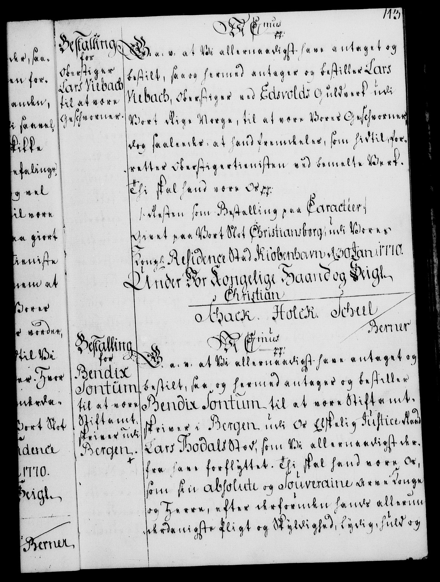 Rentekammeret, Kammerkanselliet, RA/EA-3111/G/Gg/Gge/L0004: Norsk bestallingsprotokoll med register (merket RK 53.28), 1762-1771, p. 143