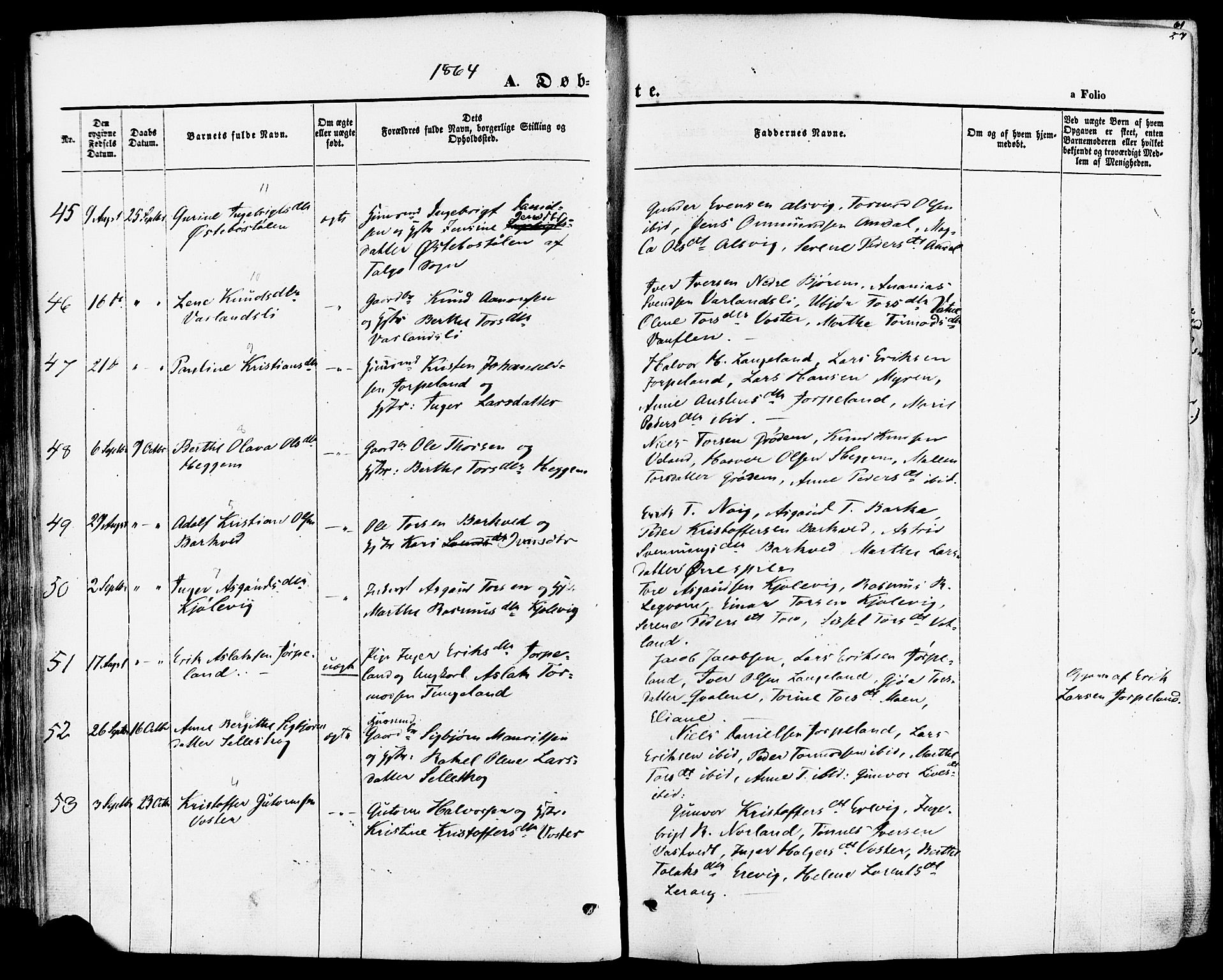 Strand sokneprestkontor, AV/SAST-A-101828/H/Ha/Haa/L0007: Parish register (official) no. A 7, 1855-1881, p. 57