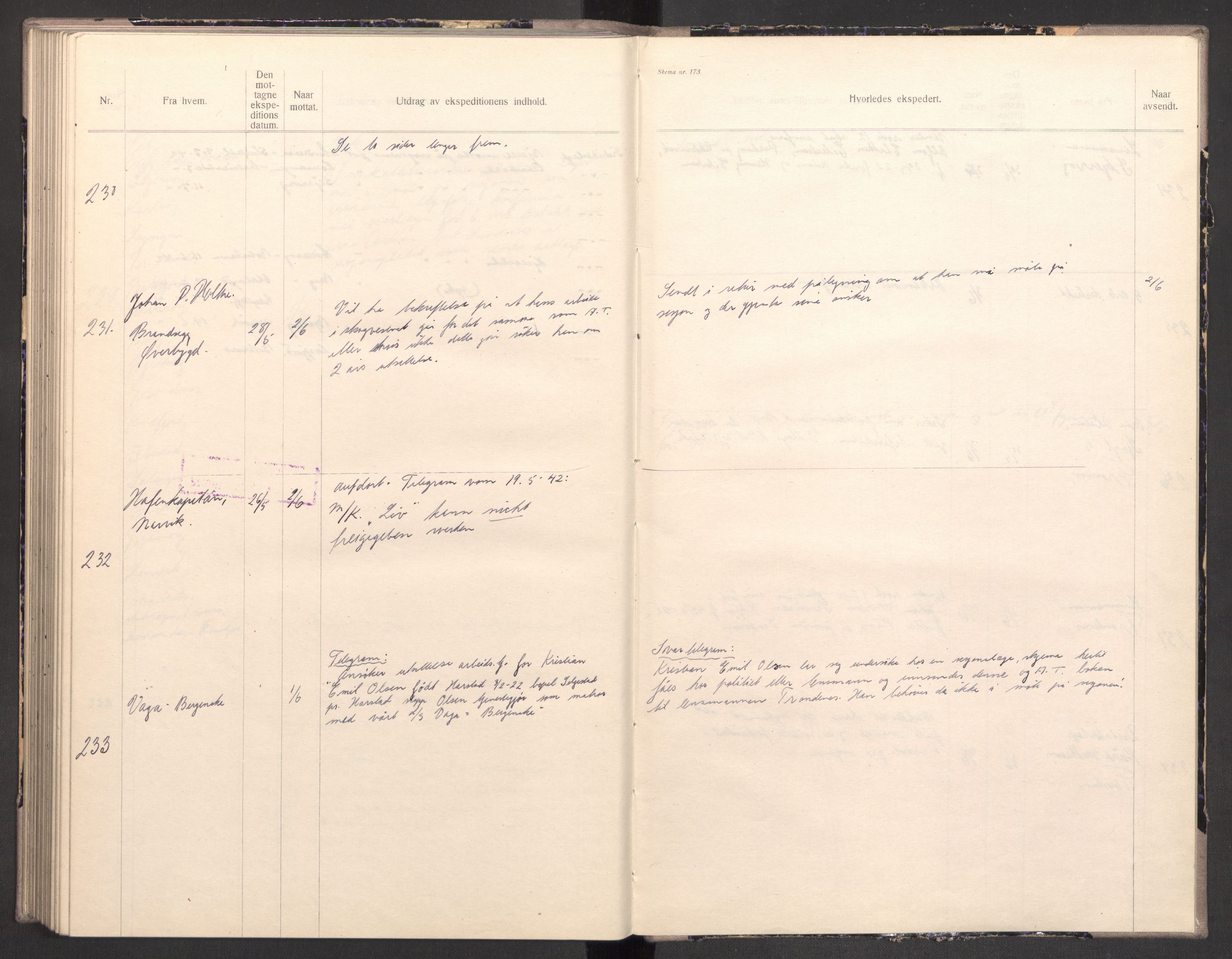 Norges arbeidstjeneste, AV/RA-S-5014/C/Ca/L0001: Journal for utskrivning Nordland og Troms, 1940-1942, p. 195