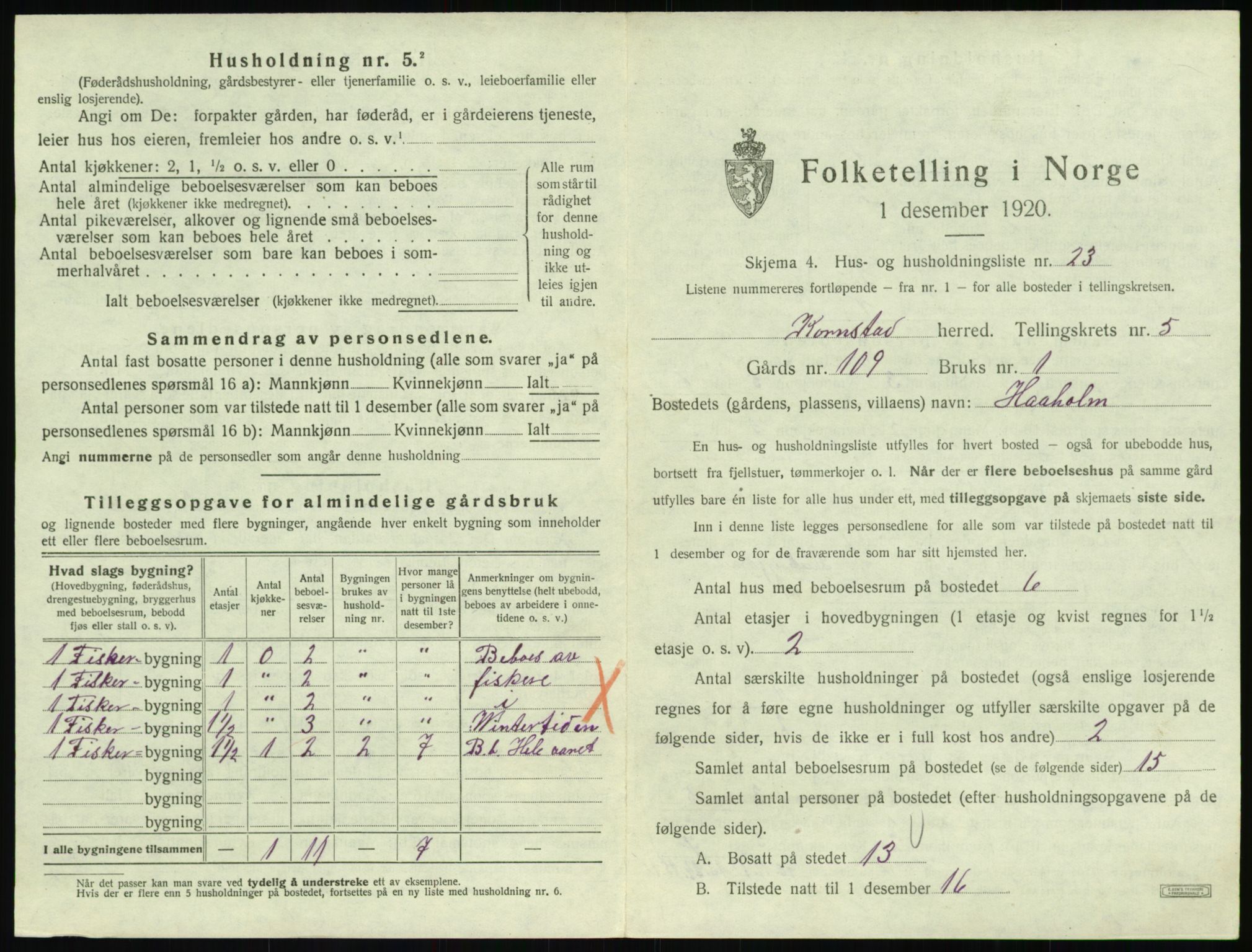 SAT, 1920 census for Kornstad, 1920, p. 409