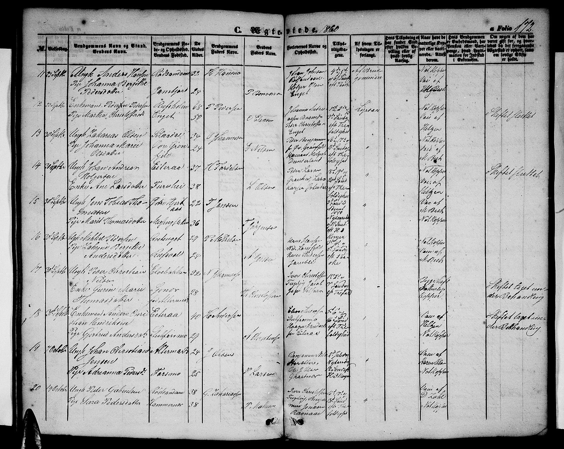 Ministerialprotokoller, klokkerbøker og fødselsregistre - Nordland, AV/SAT-A-1459/827/L0414: Parish register (copy) no. 827C03, 1853-1865, p. 172