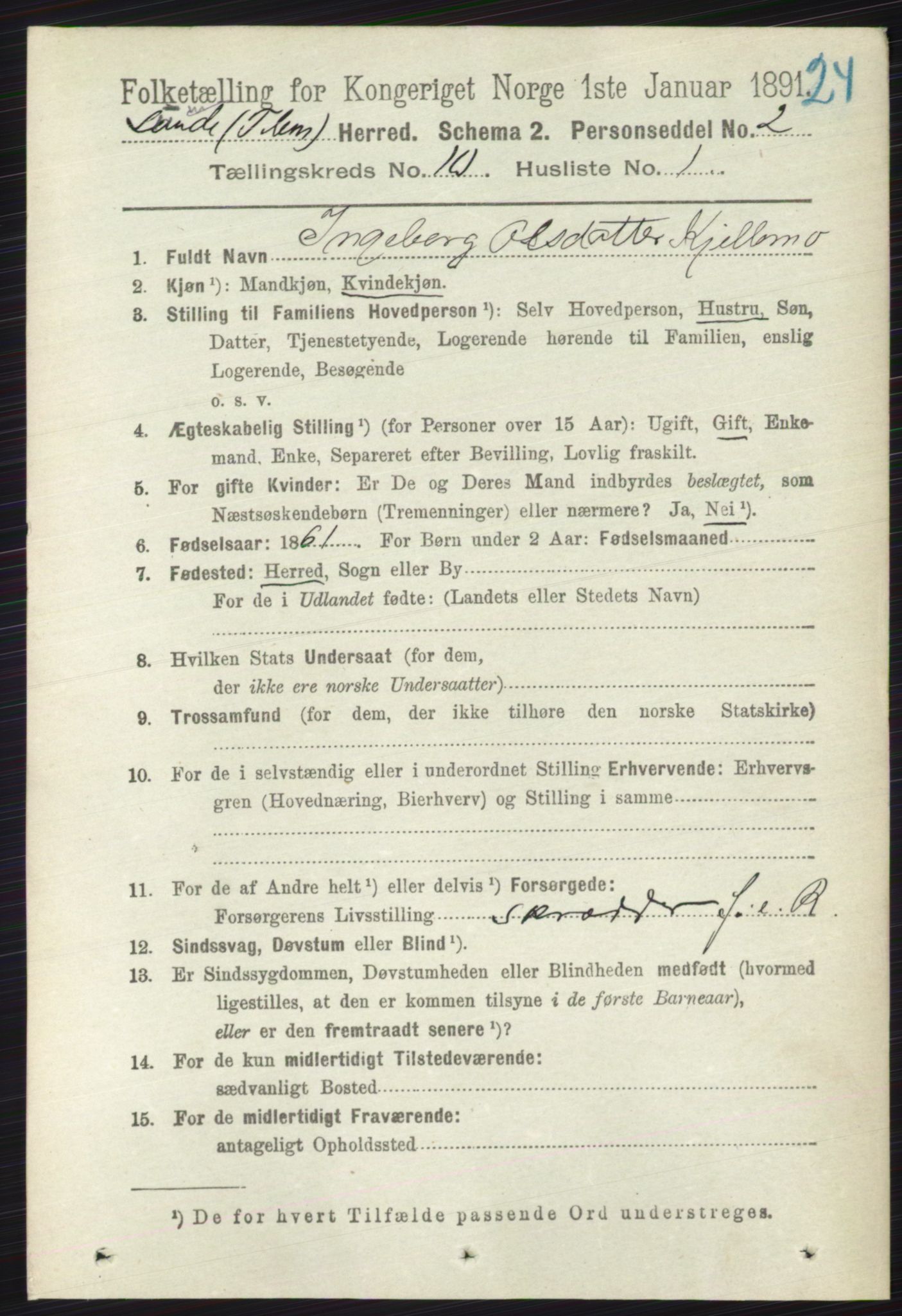 RA, 1891 census for 0820 Lunde, 1891, p. 2883