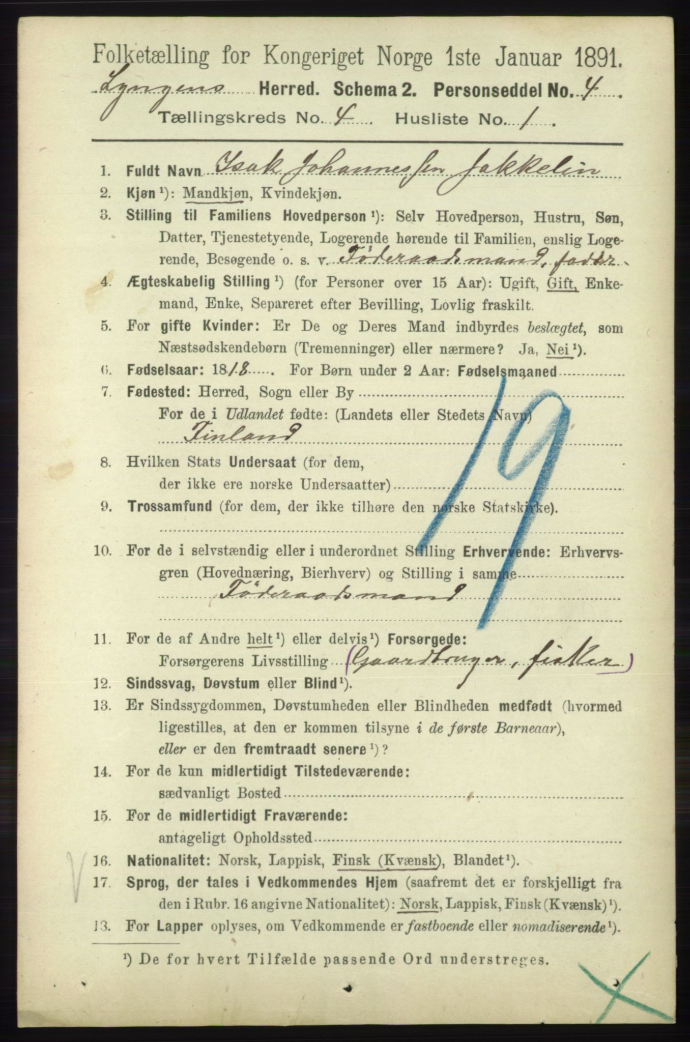 RA, 1891 census for 1938 Lyngen, 1891, p. 3670