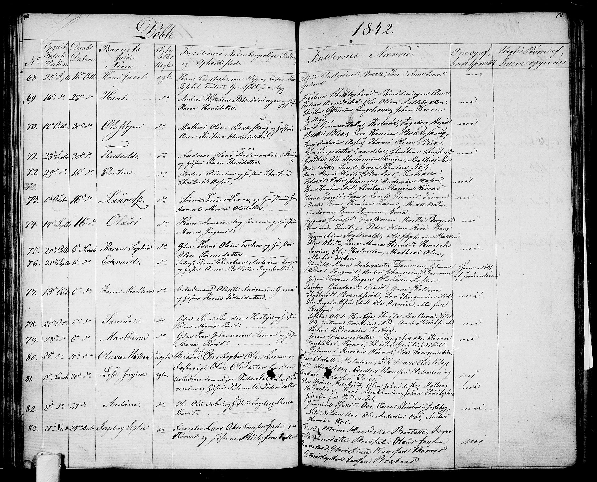 Sem kirkebøker, SAKO/A-5/F/Fa/L0005: Parish register (official) no. I 5, 1825-1842, p. 240-241