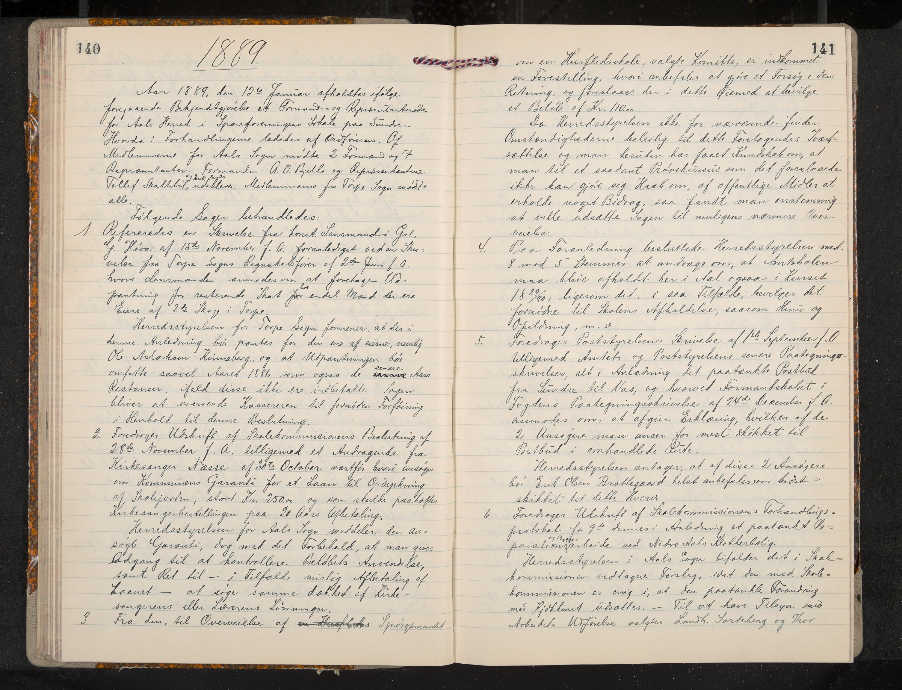 Ål formannskap og sentraladministrasjon, IKAK/0619021/A/Aa/L0004: Utskrift av møtebok, 1881-1901, p. 140-141