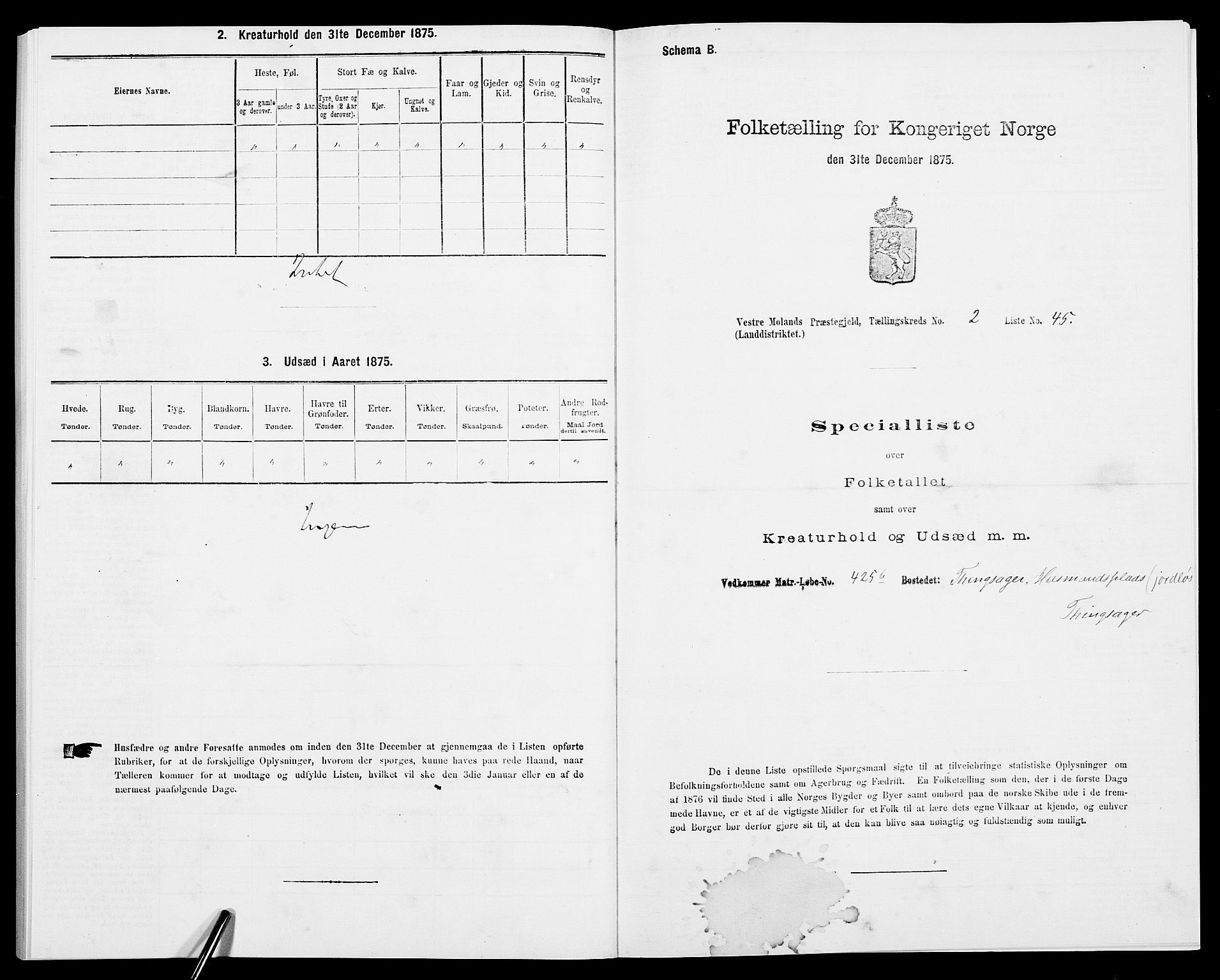 SAK, 1875 census for 0926L Vestre Moland/Vestre Moland, 1875, p. 265