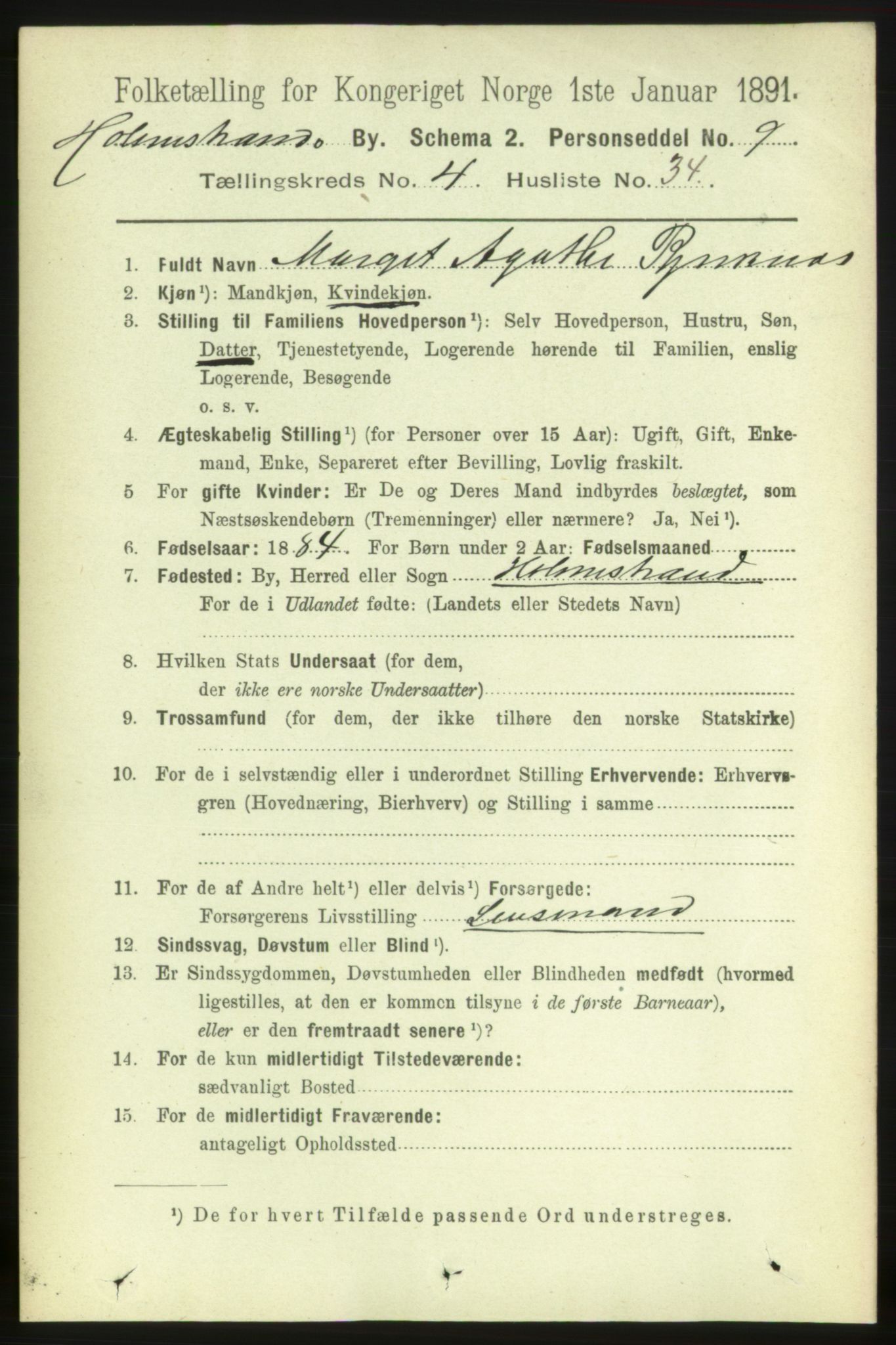 RA, 1891 census for 0702 Holmestrand, 1891, p. 2643