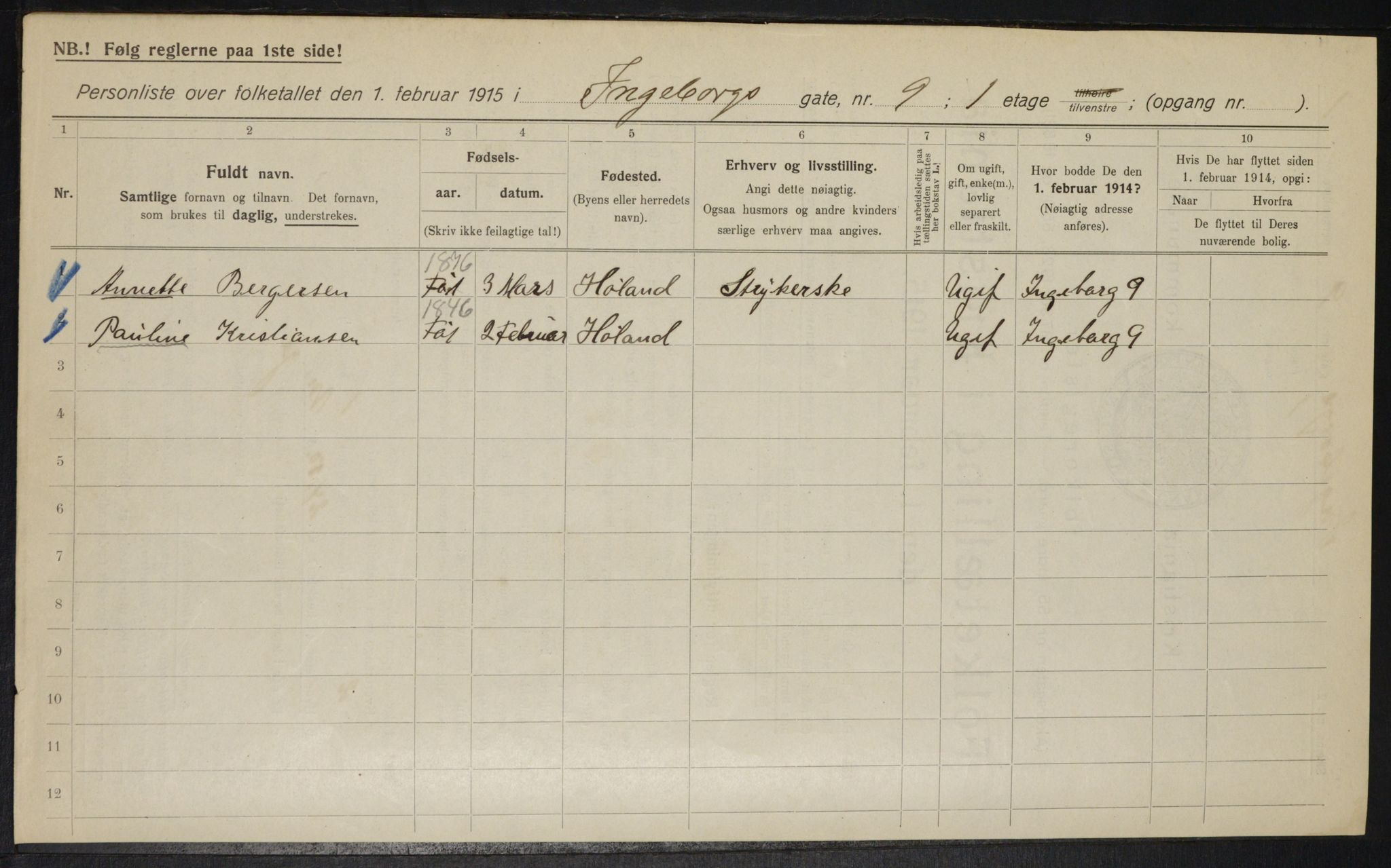 OBA, Municipal Census 1915 for Kristiania, 1915, p. 43295