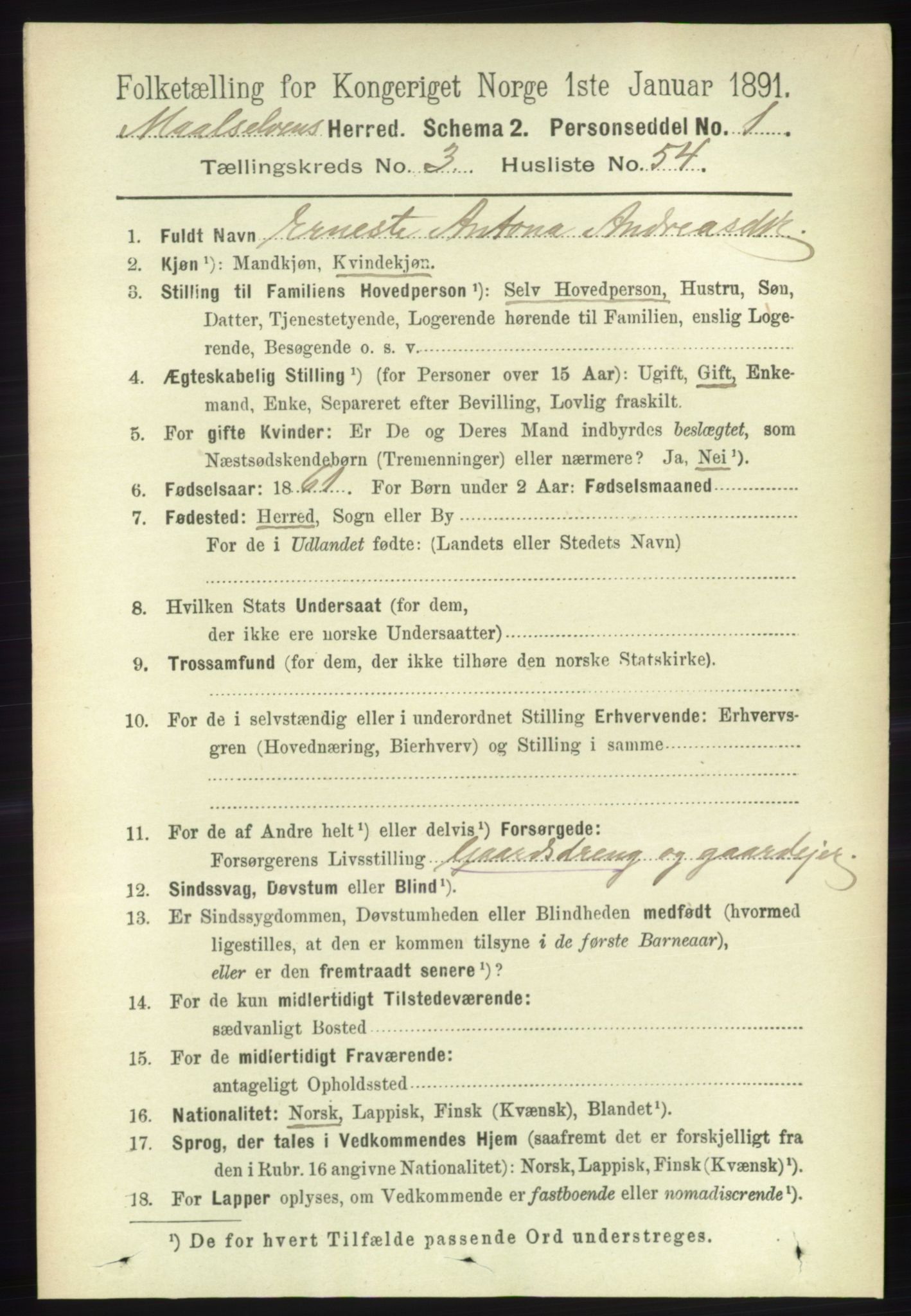 RA, 1891 census for 1924 Målselv, 1891, p. 969