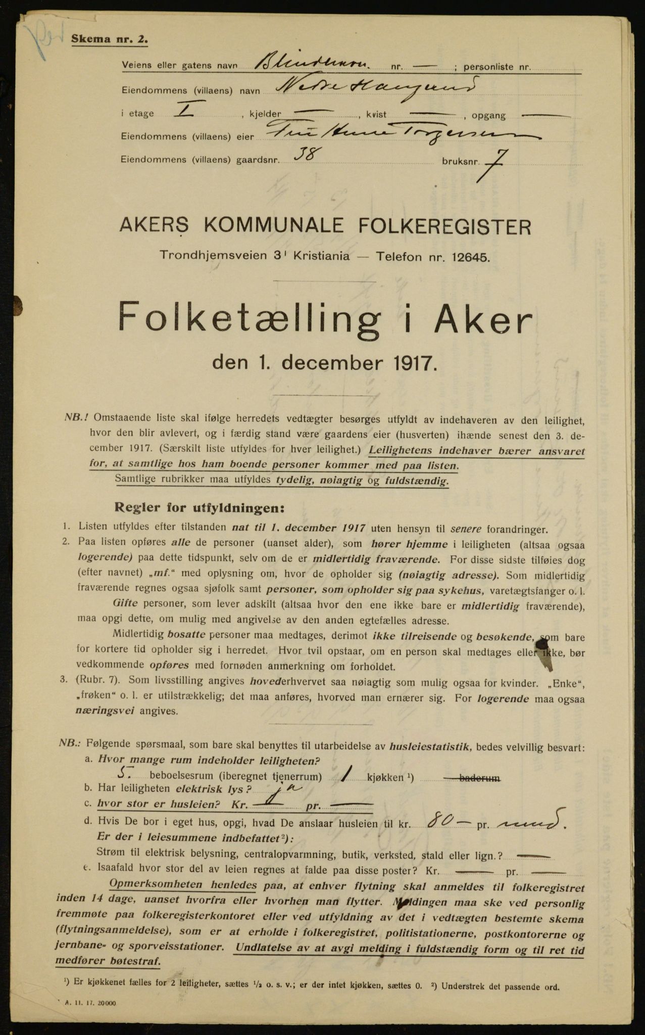 OBA, Municipal Census 1917 for Aker, 1917, p. 10446