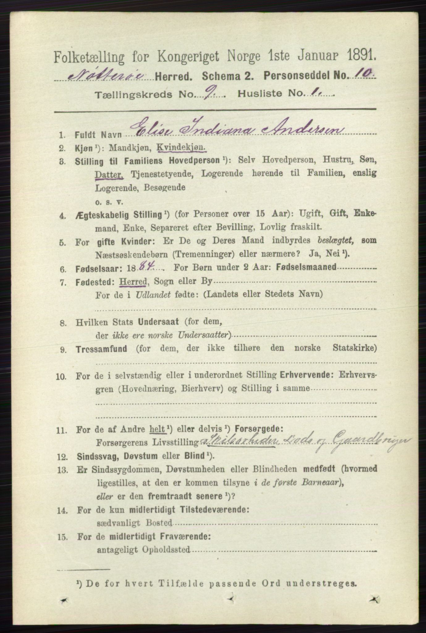 RA, 1891 census for 0722 Nøtterøy, 1891, p. 4566