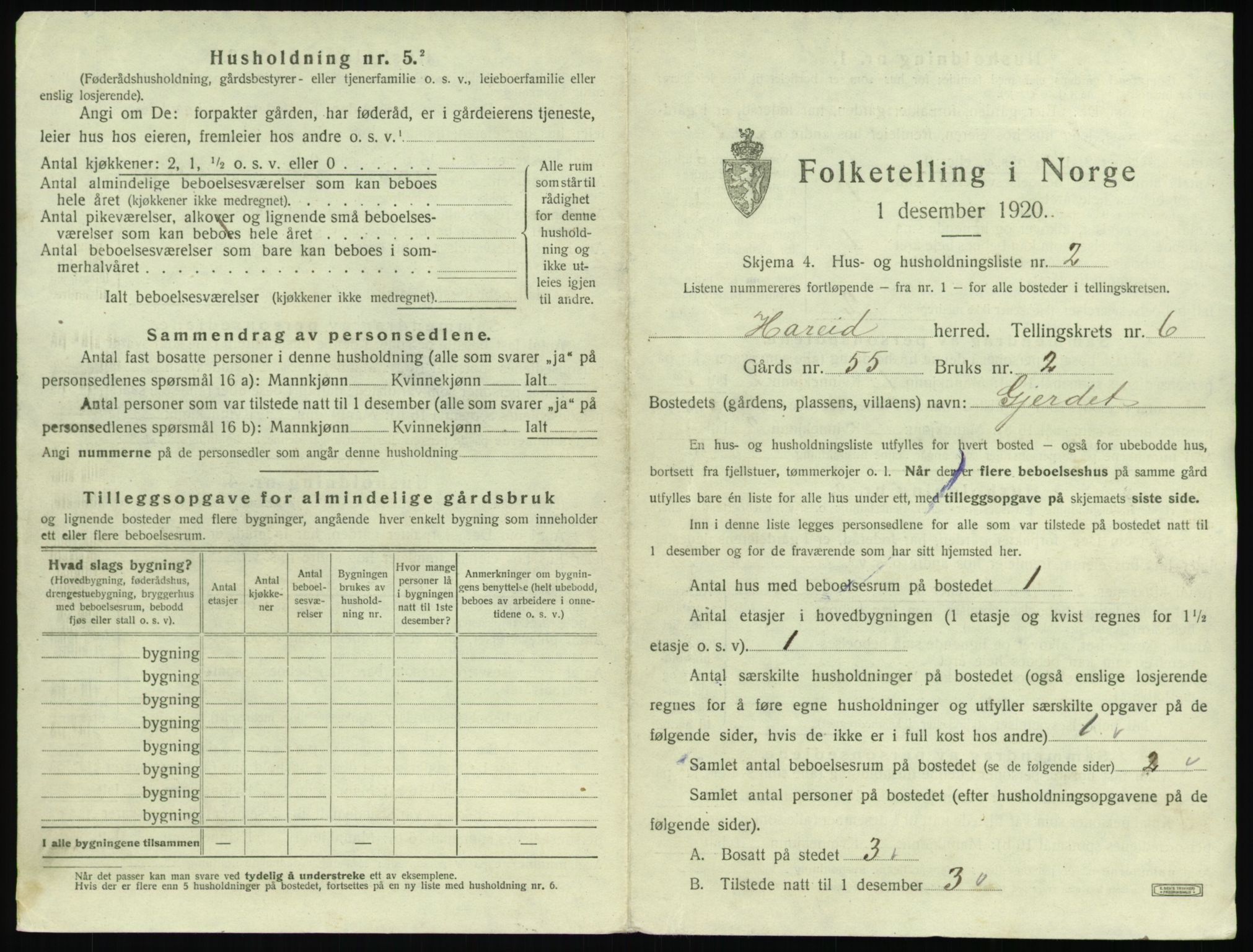 SAT, 1920 census for Hareid, 1920, p. 287