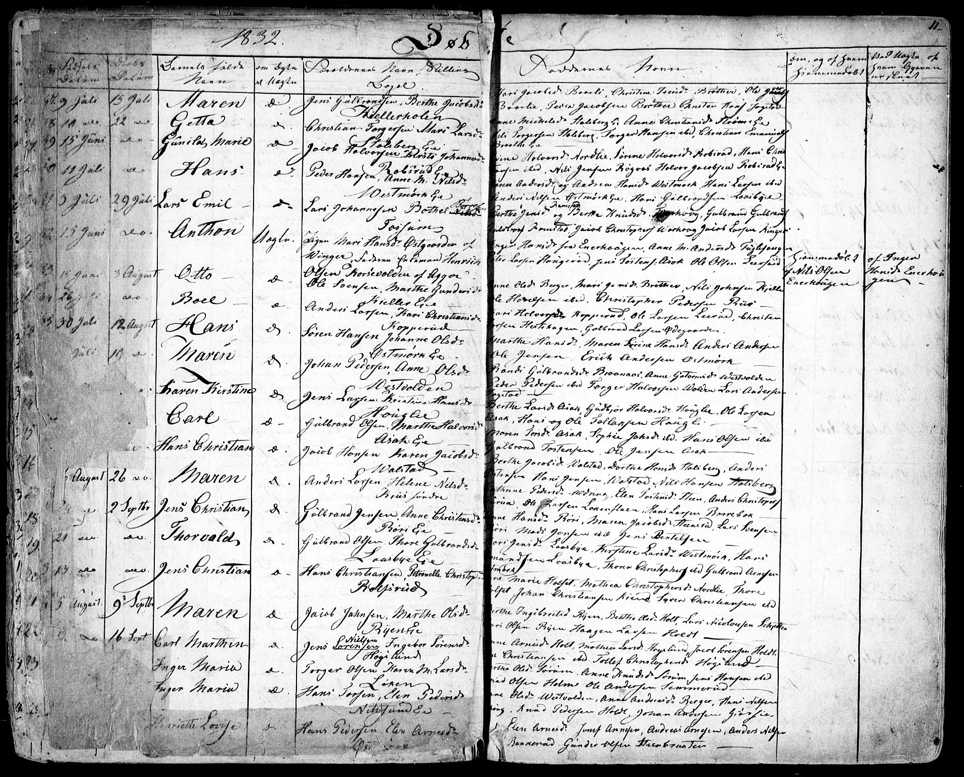 Skedsmo prestekontor Kirkebøker, AV/SAO-A-10033a/F/Fa/L0009: Parish register (official) no. I 9, 1830-1853, p. 11