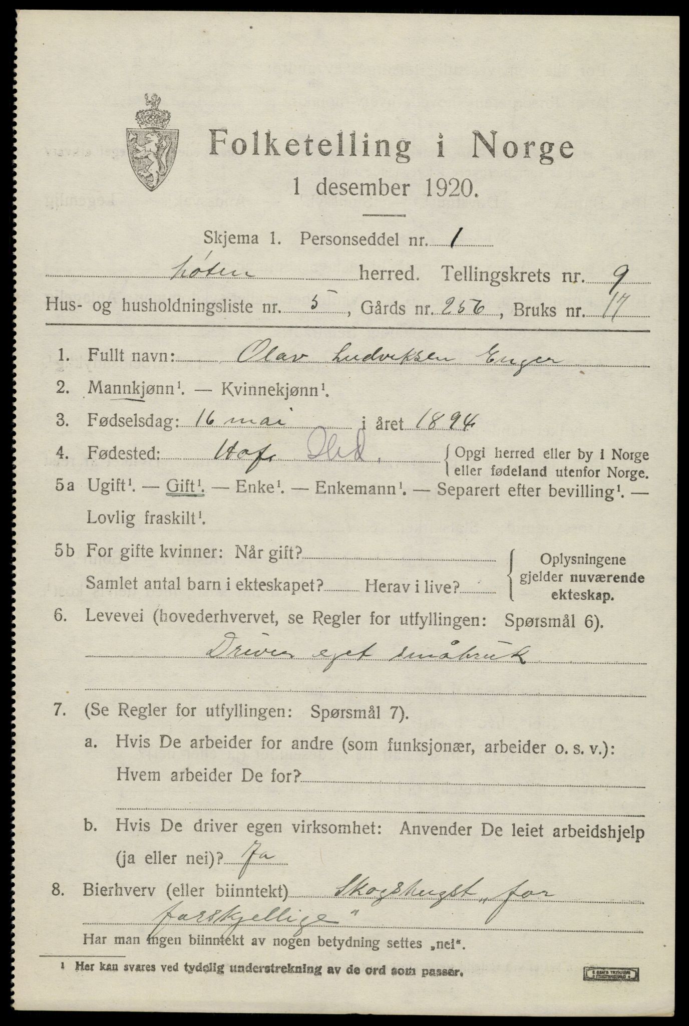 SAH, 1920 census for Løten, 1920, p. 14749