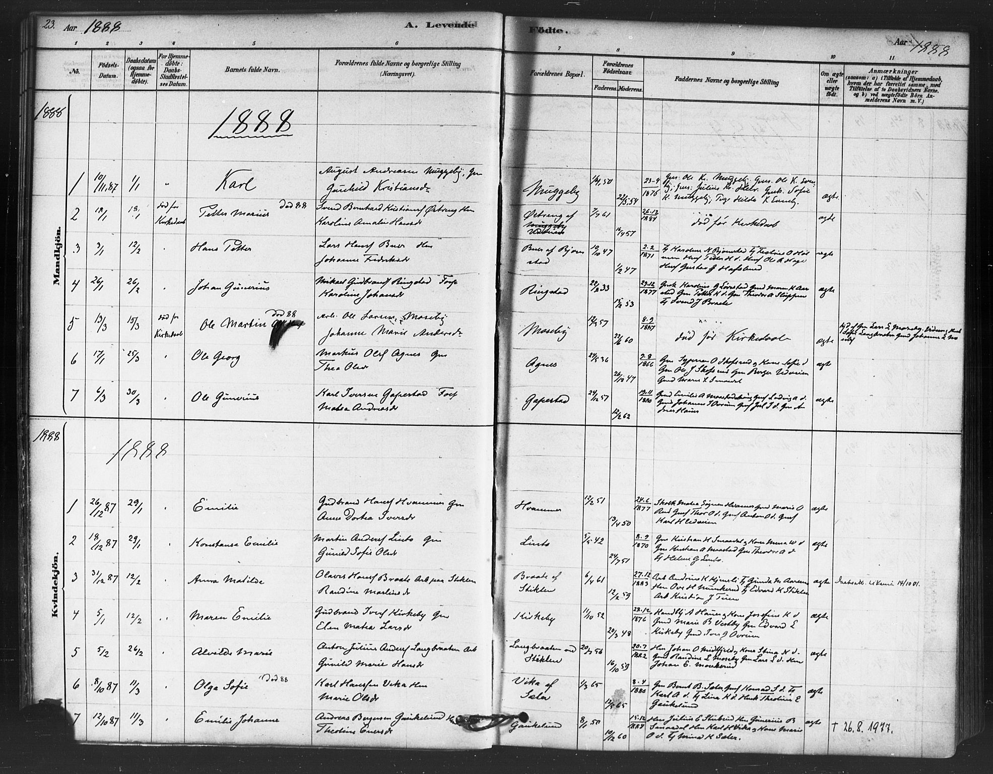 Trøgstad prestekontor Kirkebøker, AV/SAO-A-10925/F/Fb/L0001: Parish register (official) no. II 1, 1878-1902, p. 23