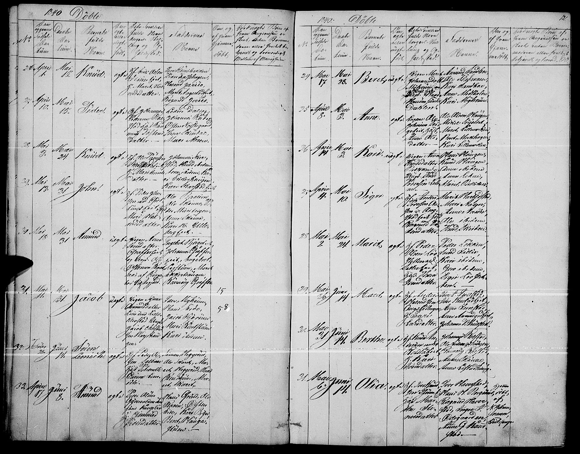 Fron prestekontor, AV/SAH-PREST-078/H/Ha/Haa/L0004: Parish register (official) no. 4, 1839-1848, p. 12