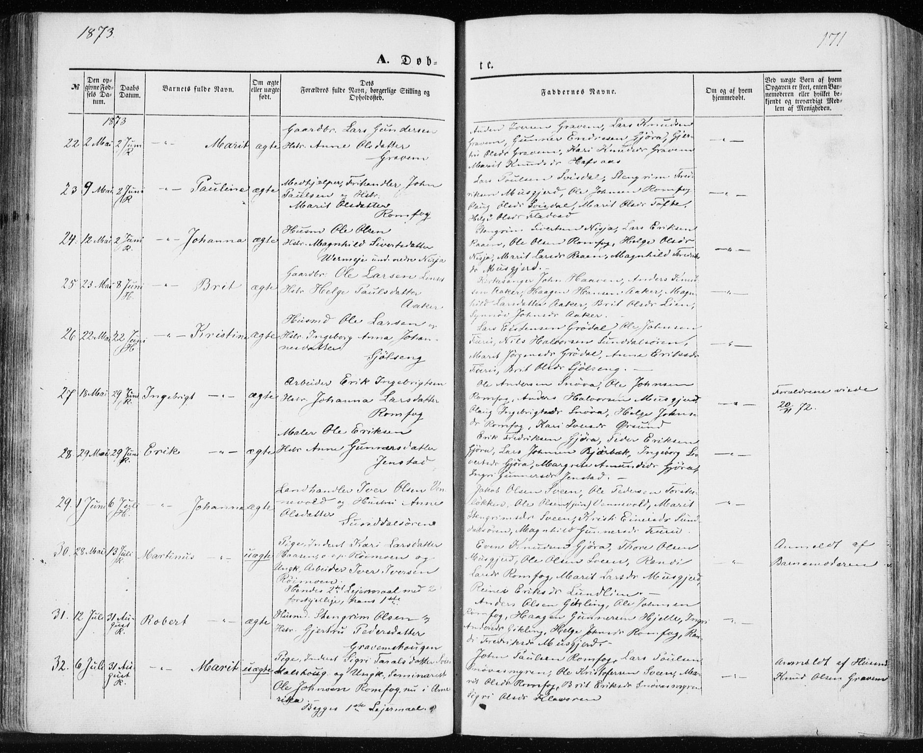 Ministerialprotokoller, klokkerbøker og fødselsregistre - Møre og Romsdal, SAT/A-1454/590/L1013: Parish register (official) no. 590A05, 1847-1877, p. 171