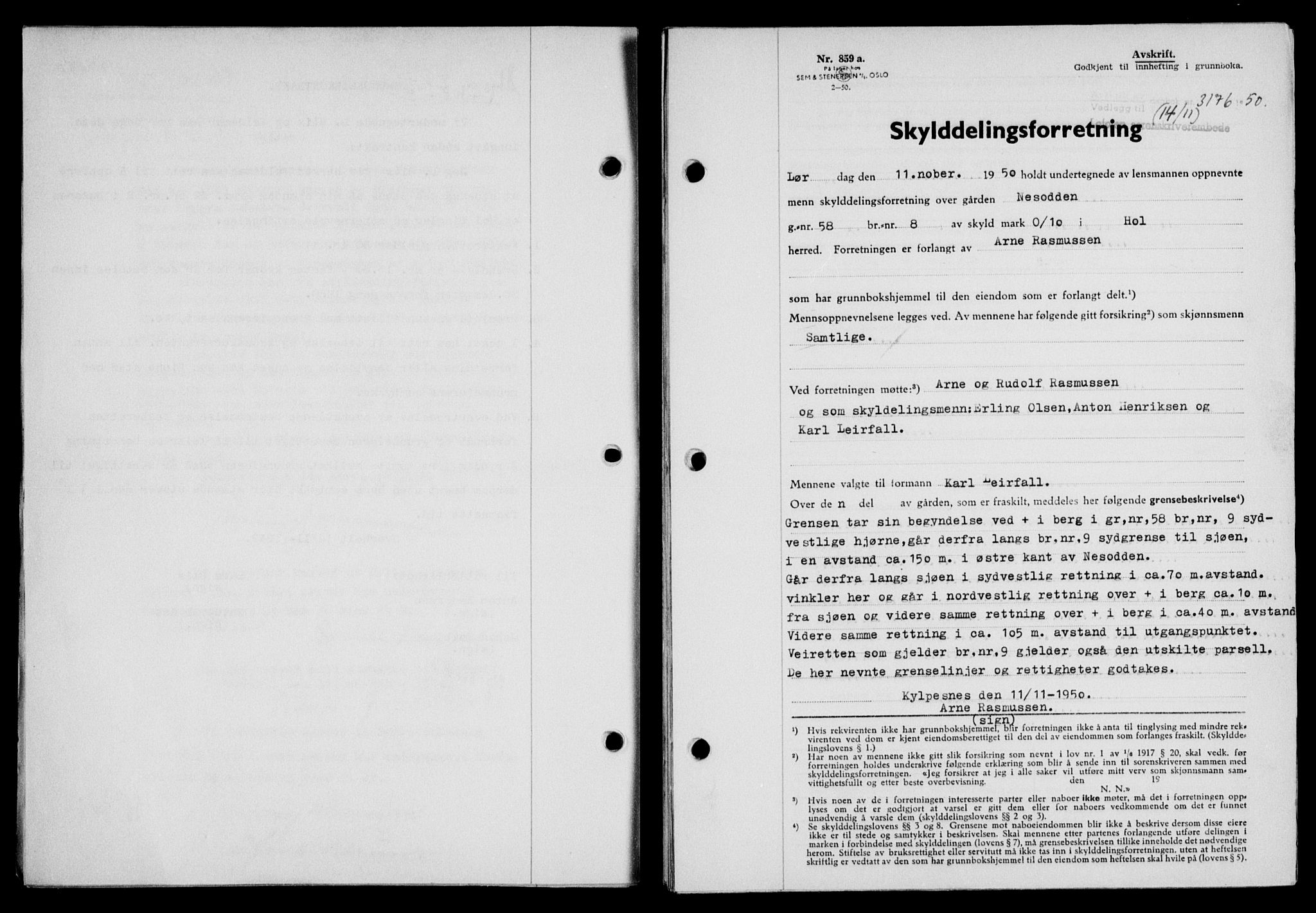 Lofoten sorenskriveri, SAT/A-0017/1/2/2C/L0025a: Mortgage book no. 25a, 1950-1951, Diary no: : 3176/1950
