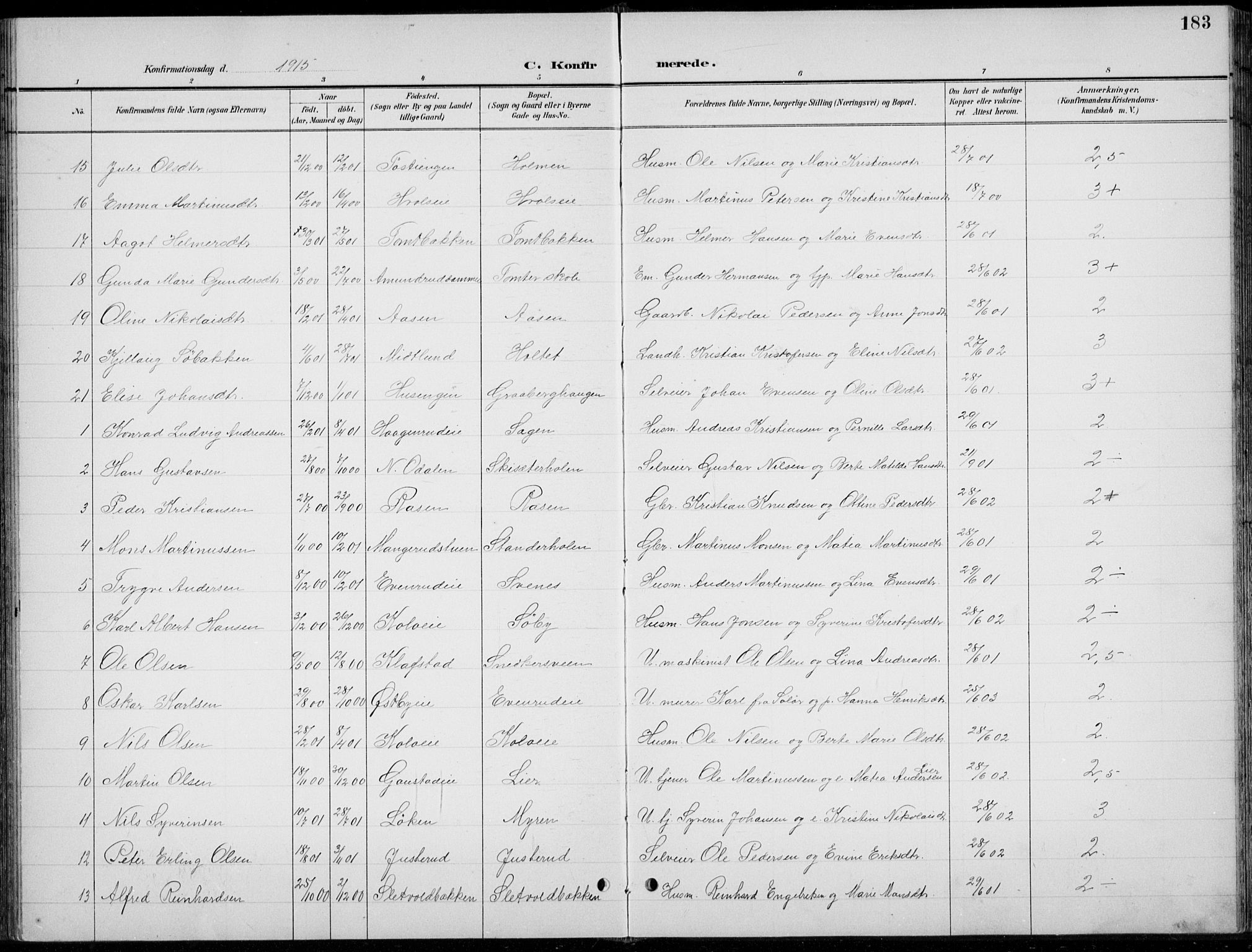 Romedal prestekontor, AV/SAH-PREST-004/L/L0013: Parish register (copy) no. 13, 1896-1937, p. 183