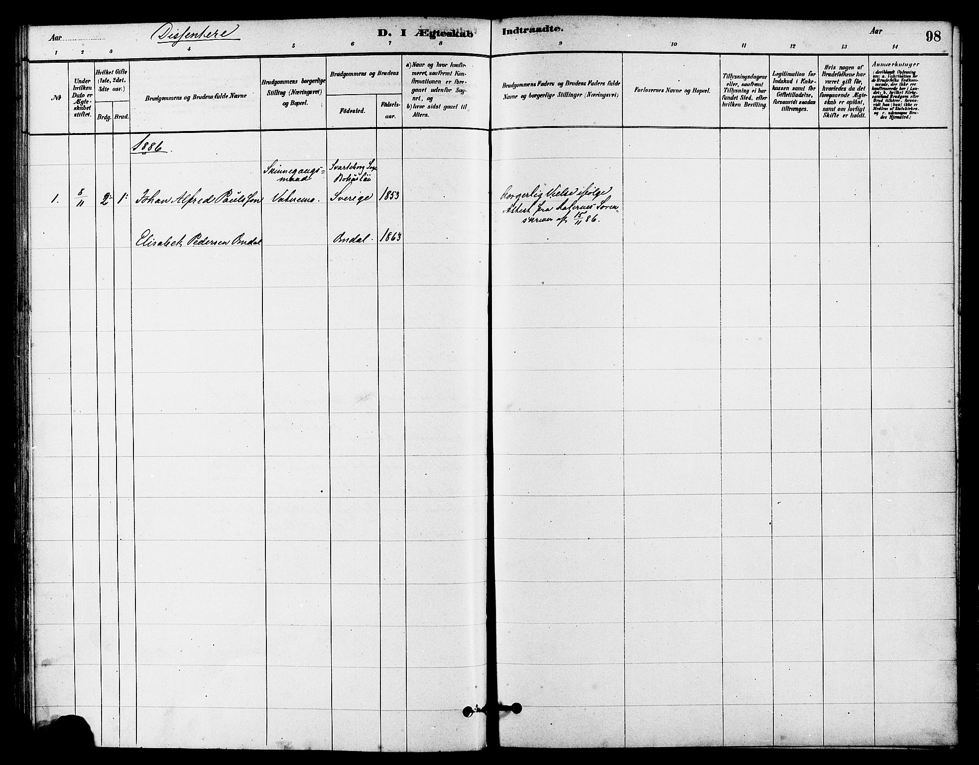 Eigersund sokneprestkontor, SAST/A-101807/S08/L0016: Parish register (official) no. A 16, 1879-1893, p. 98