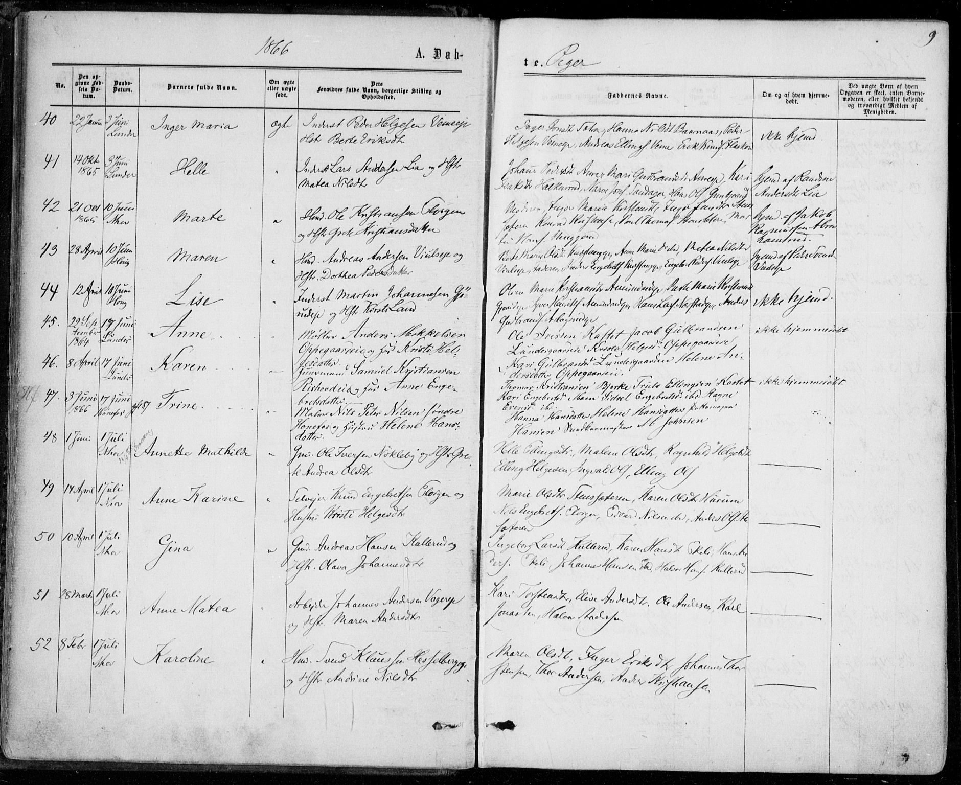 Norderhov kirkebøker, AV/SAKO-A-237/F/Fa/L0013: Parish register (official) no. 13, 1866-1874, p. 9