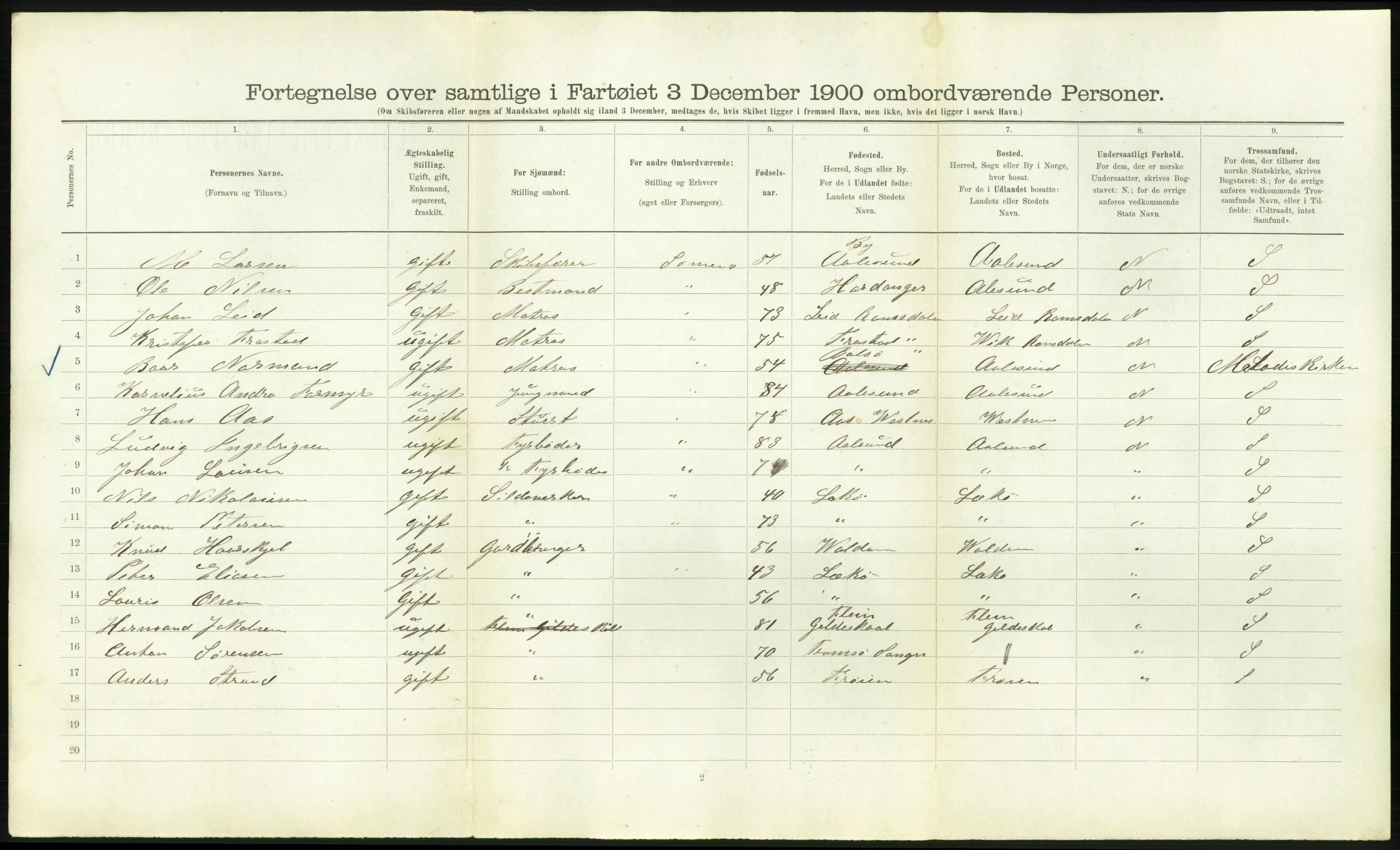 RA, 1900 Census - ship lists from ships in Norwegian harbours, harbours abroad and at sea, 1900, p. 1604