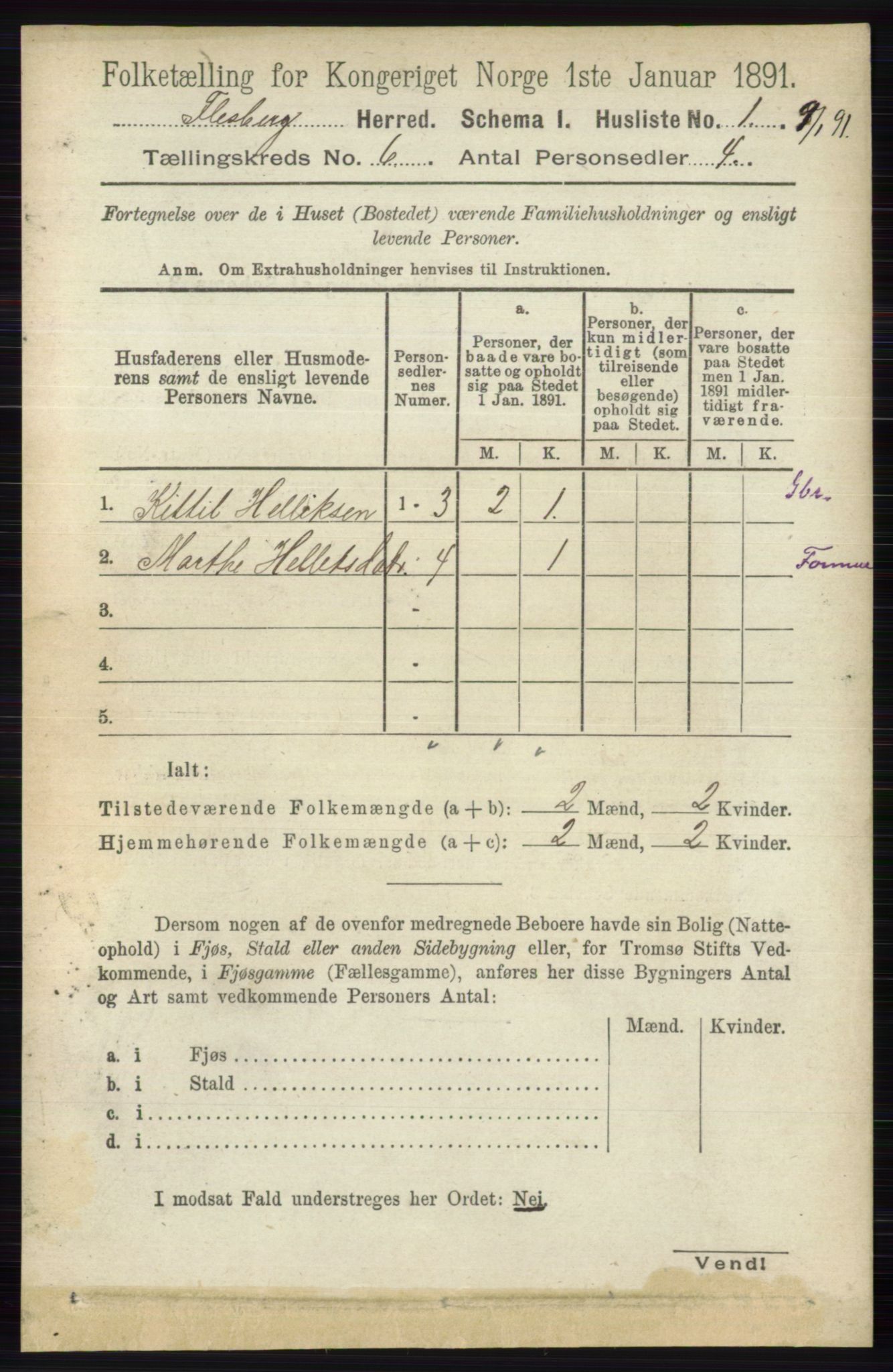 RA, 1891 census for 0631 Flesberg, 1891, p. 921