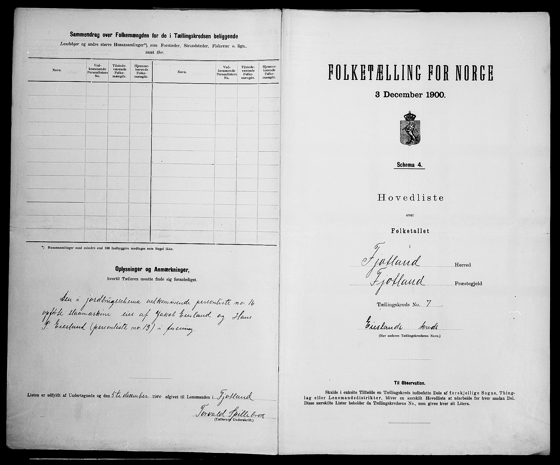 SAK, 1900 census for Fjotland, 1900, p. 27