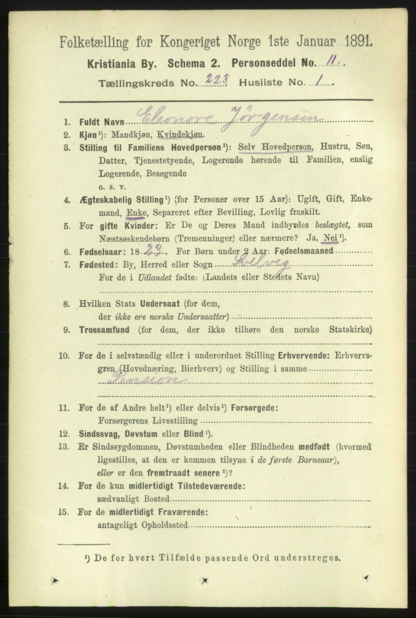 RA, 1891 census for 0301 Kristiania, 1891, p. 139288