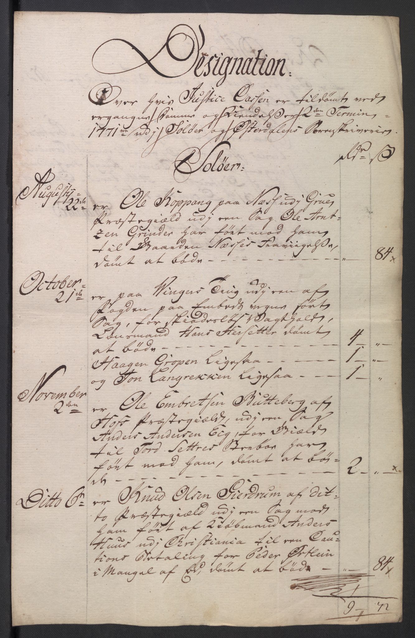 Rentekammeret inntil 1814, Reviderte regnskaper, Mindre regnskaper, AV/RA-EA-4068/Rb/L0014: Opplands amt, 1771-1779, p. 204