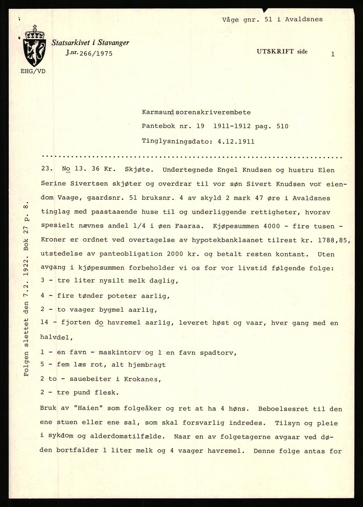 Statsarkivet i Stavanger, AV/SAST-A-101971/03/Y/Yj/L0096: Avskrifter sortert etter gårdsnavn: Vistad - Vågen søndre, 1750-1930, p. 487