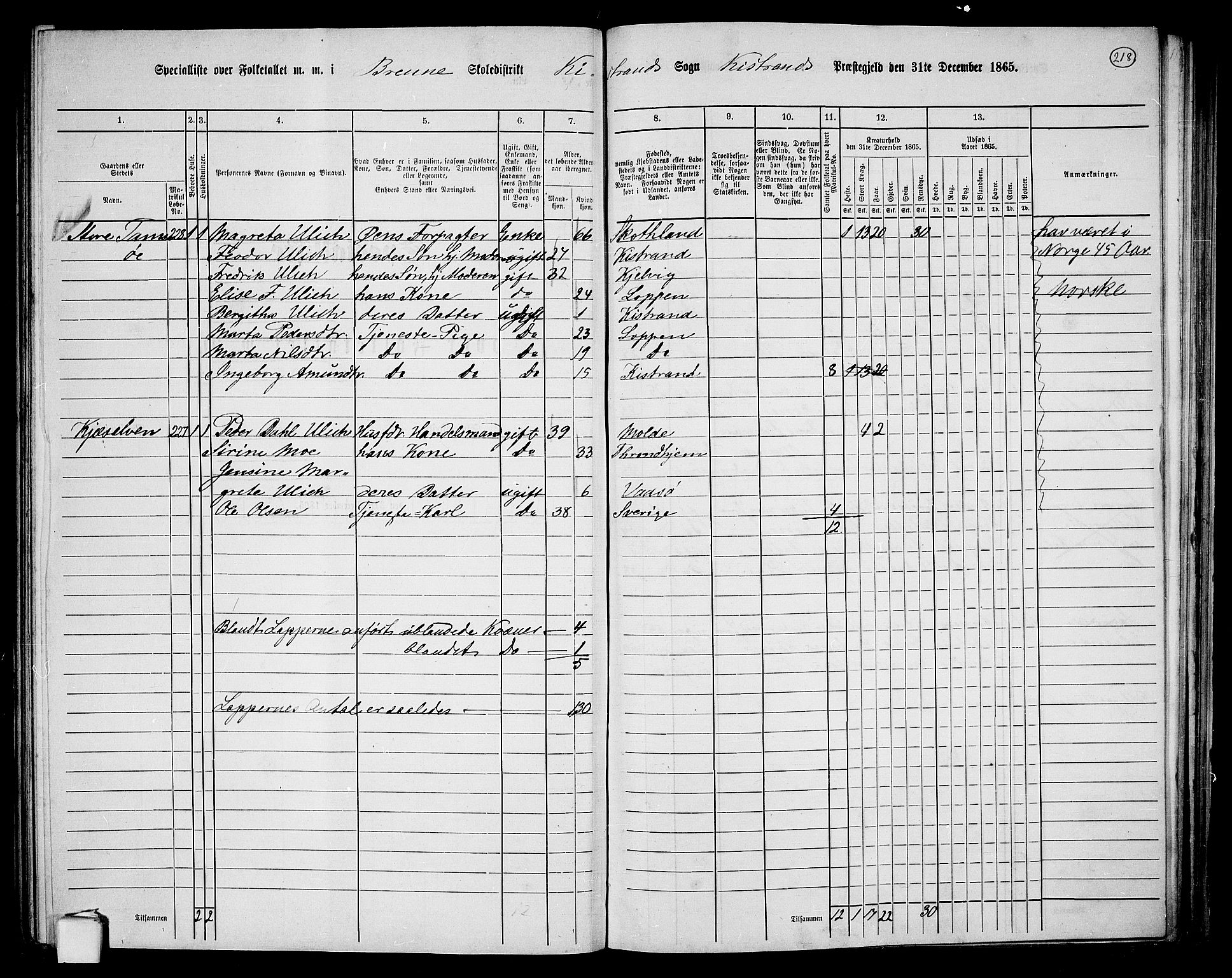 RA, 1865 census for Kistrand, 1865, p. 59