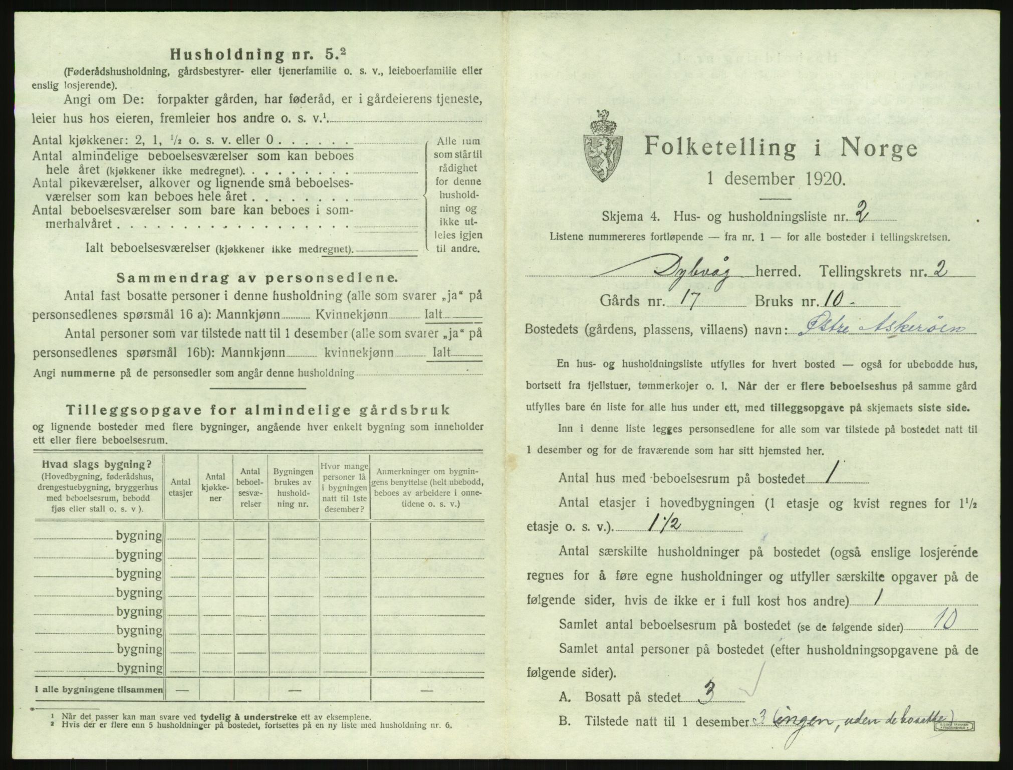 SAK, 1920 census for Dypvåg, 1920, p. 247