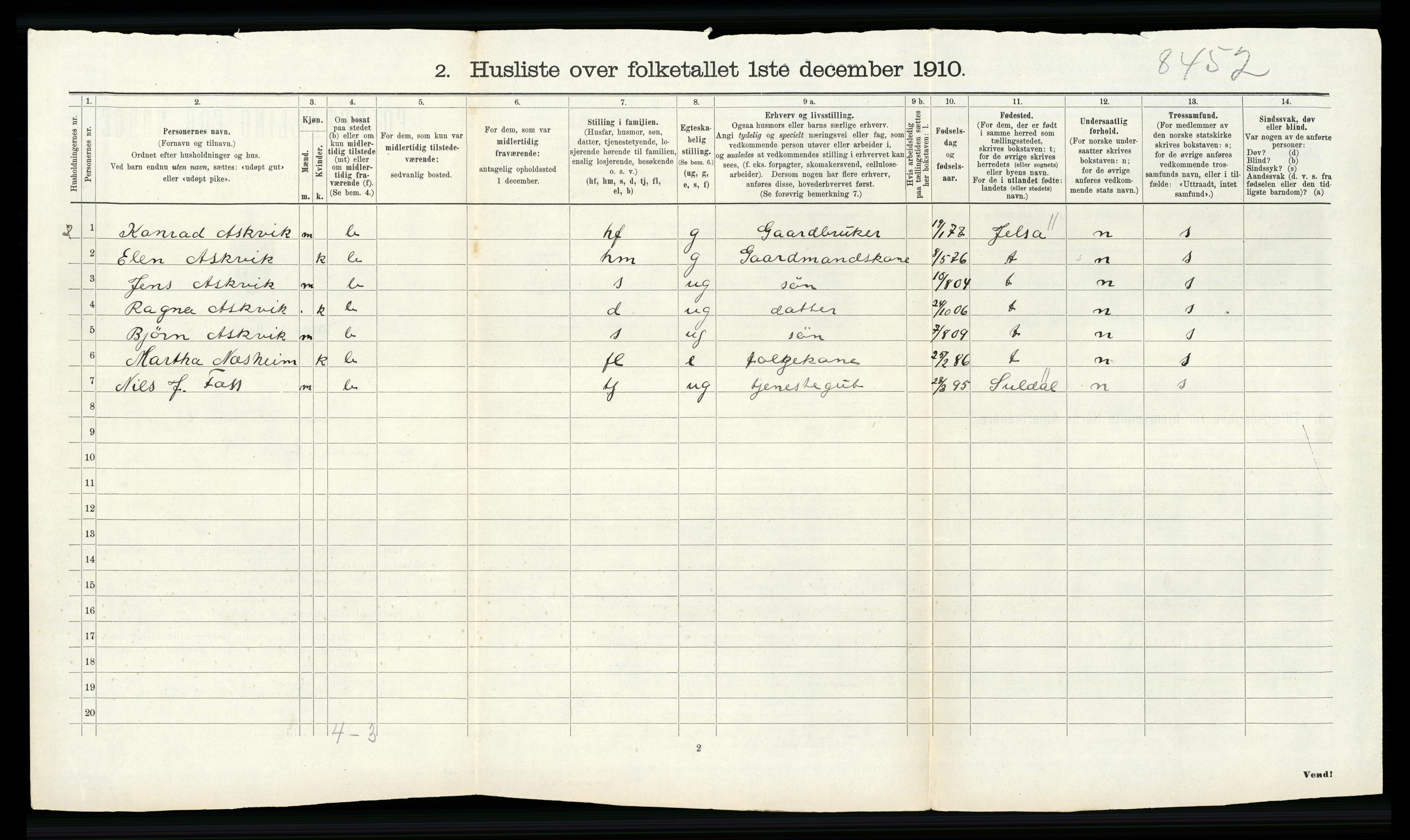 RA, 1910 census for Sjernarøy, 1910, p. 136