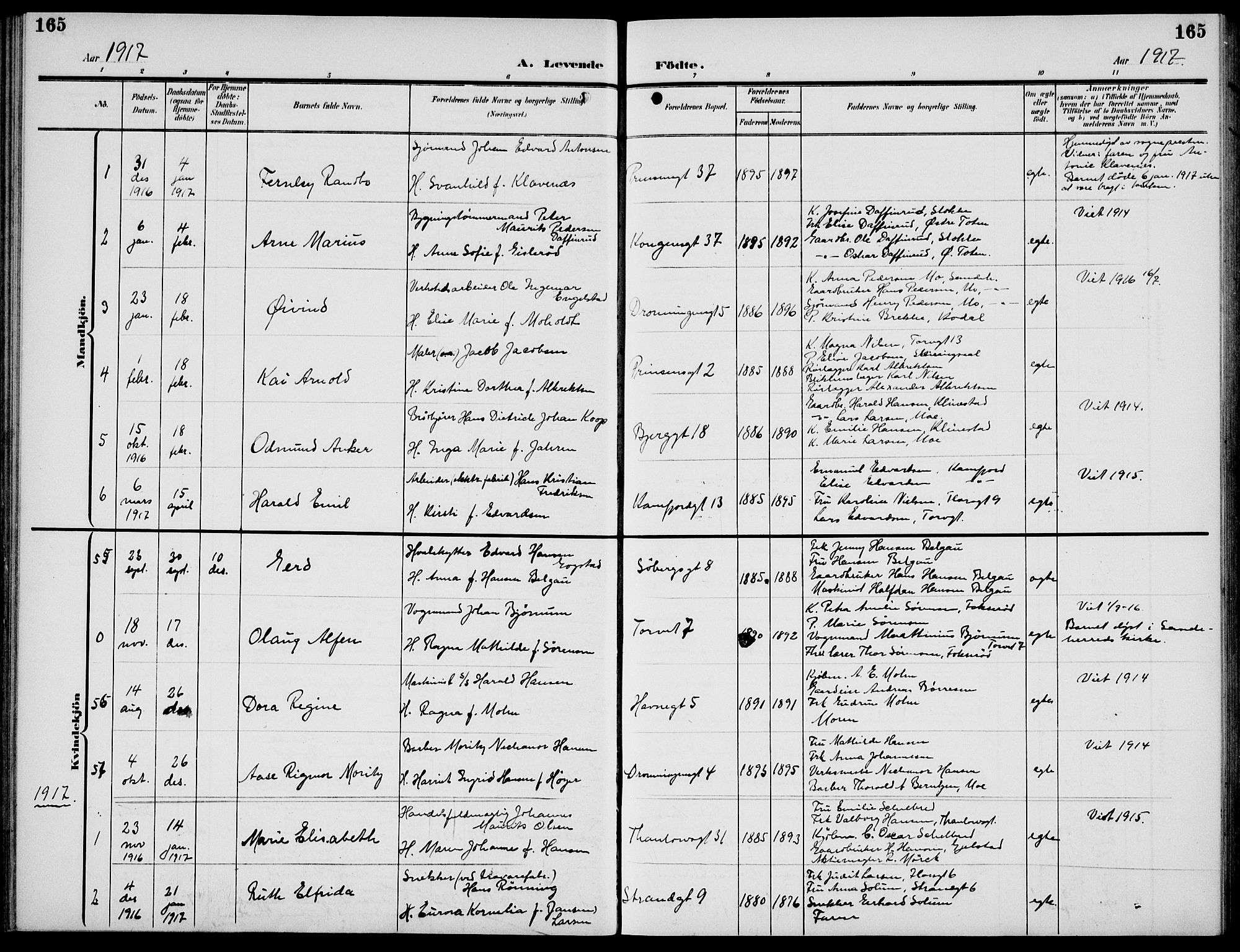 Sandefjord kirkebøker, AV/SAKO-A-315/G/Ga/L0003: Parish register (copy) no. 3, 1903-1920, p. 165