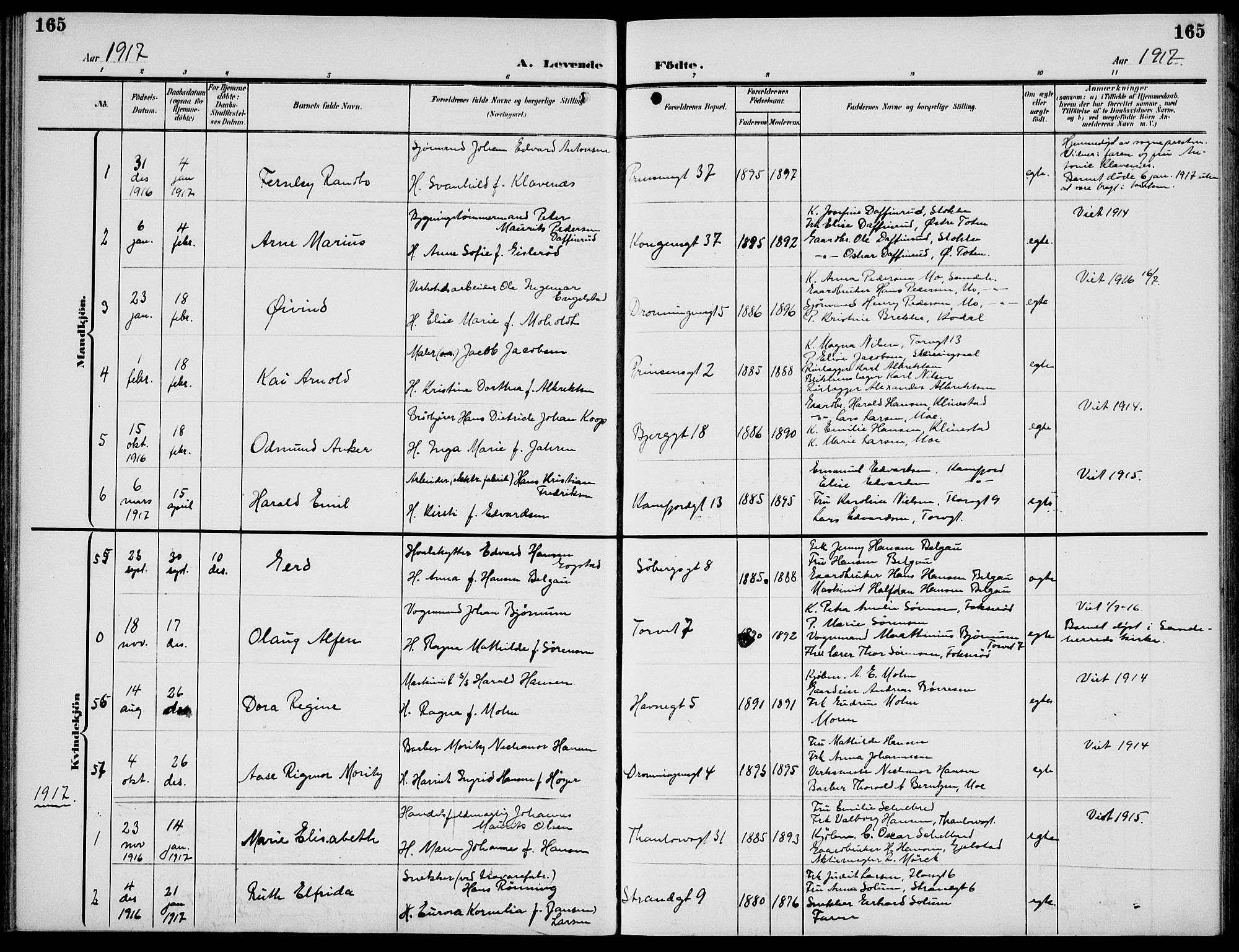 Sandefjord kirkebøker, SAKO/A-315/G/Ga/L0003: Parish register (copy) no. 3, 1903-1920, p. 165