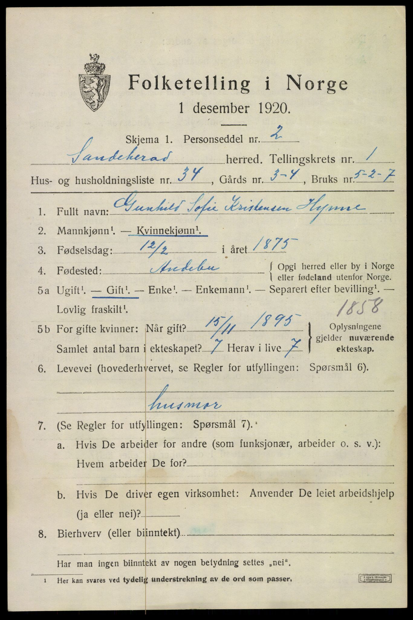 SAKO, 1920 census for Sandeherred, 1920, p. 4114