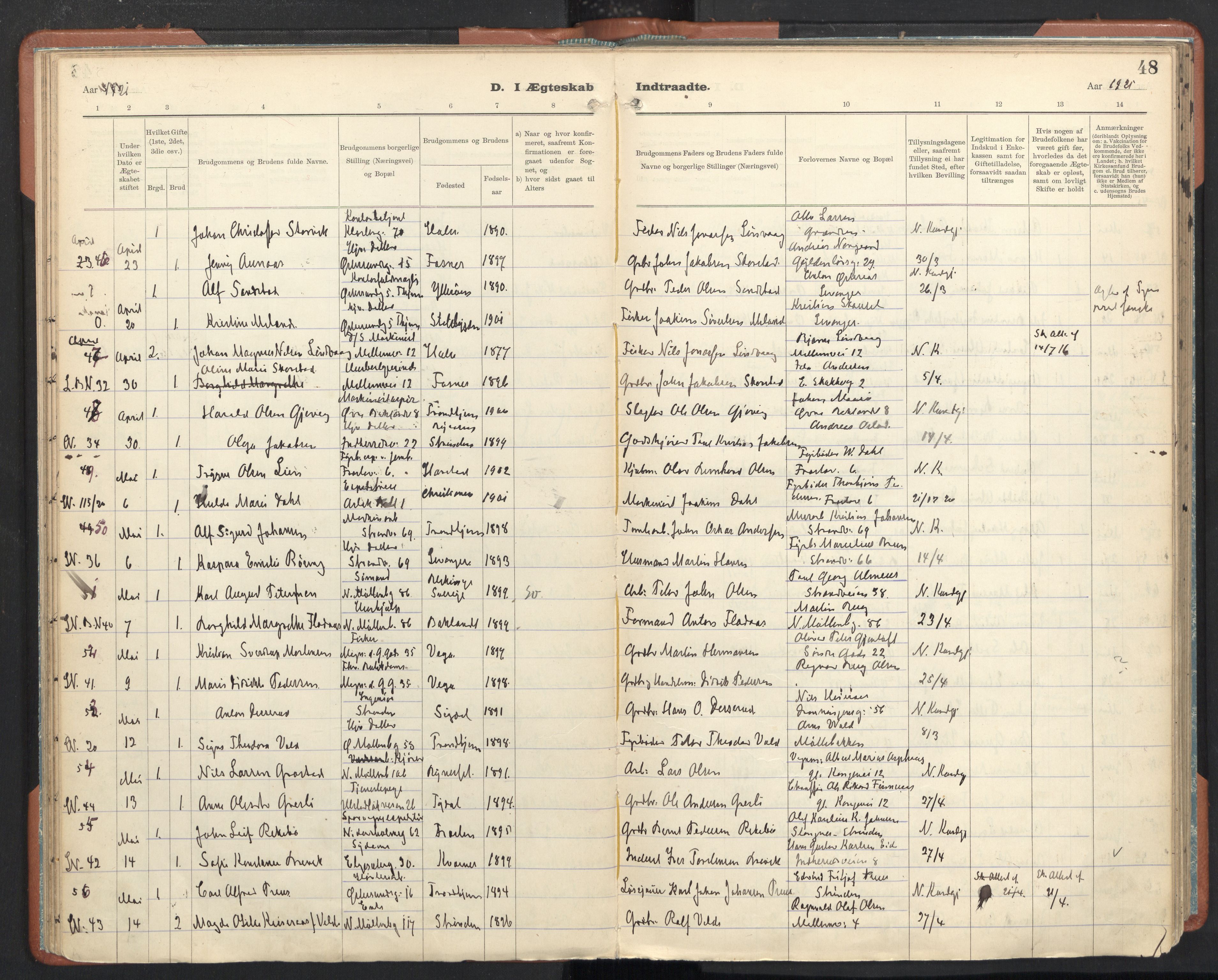 Ministerialprotokoller, klokkerbøker og fødselsregistre - Sør-Trøndelag, SAT/A-1456/605/L0245: Parish register (official) no. 605A07, 1916-1938, p. 48