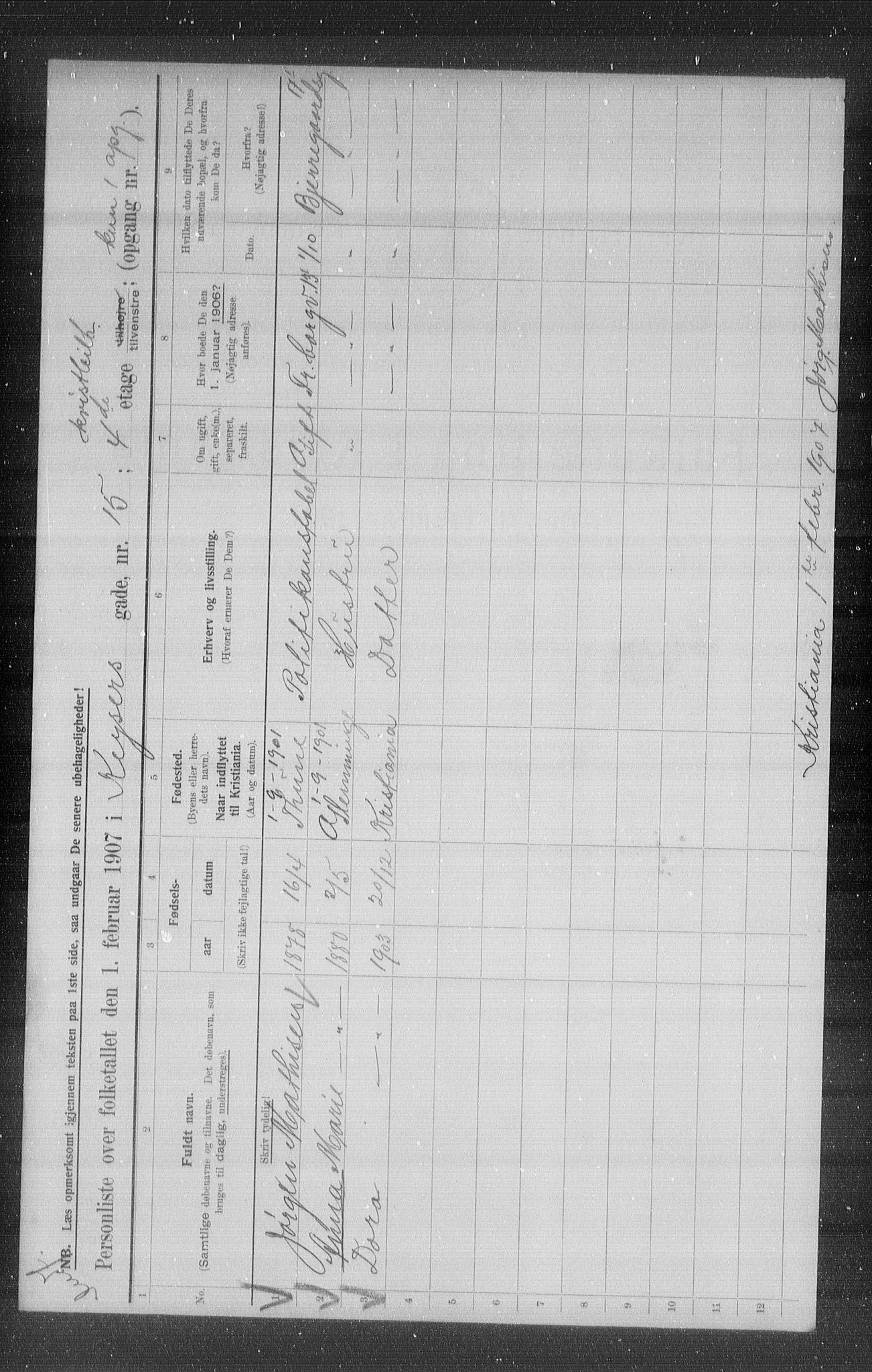 OBA, Municipal Census 1907 for Kristiania, 1907, p. 25173