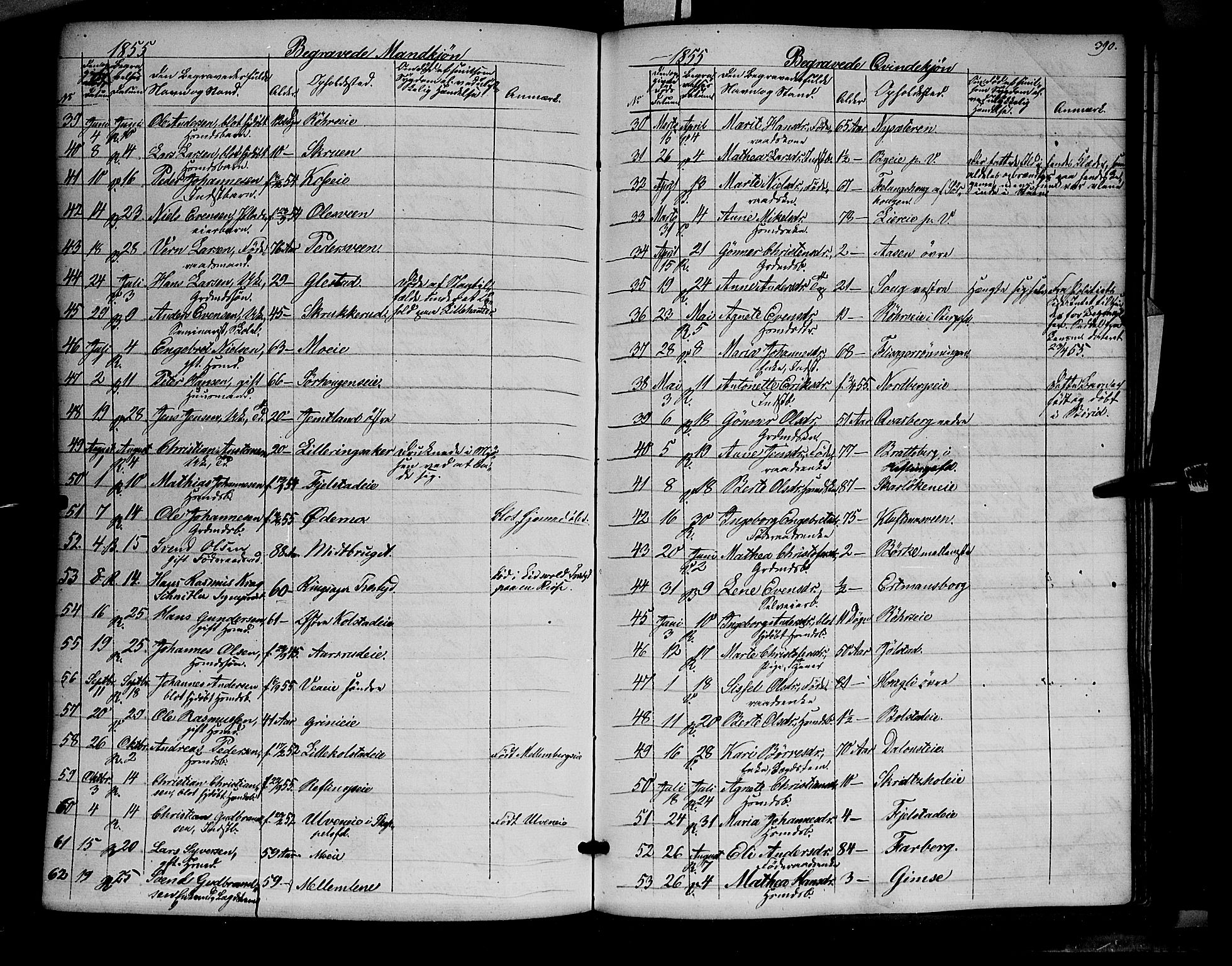 Ringsaker prestekontor, AV/SAH-PREST-014/K/Ka/L0009: Parish register (official) no. 9, 1850-1860, p. 390