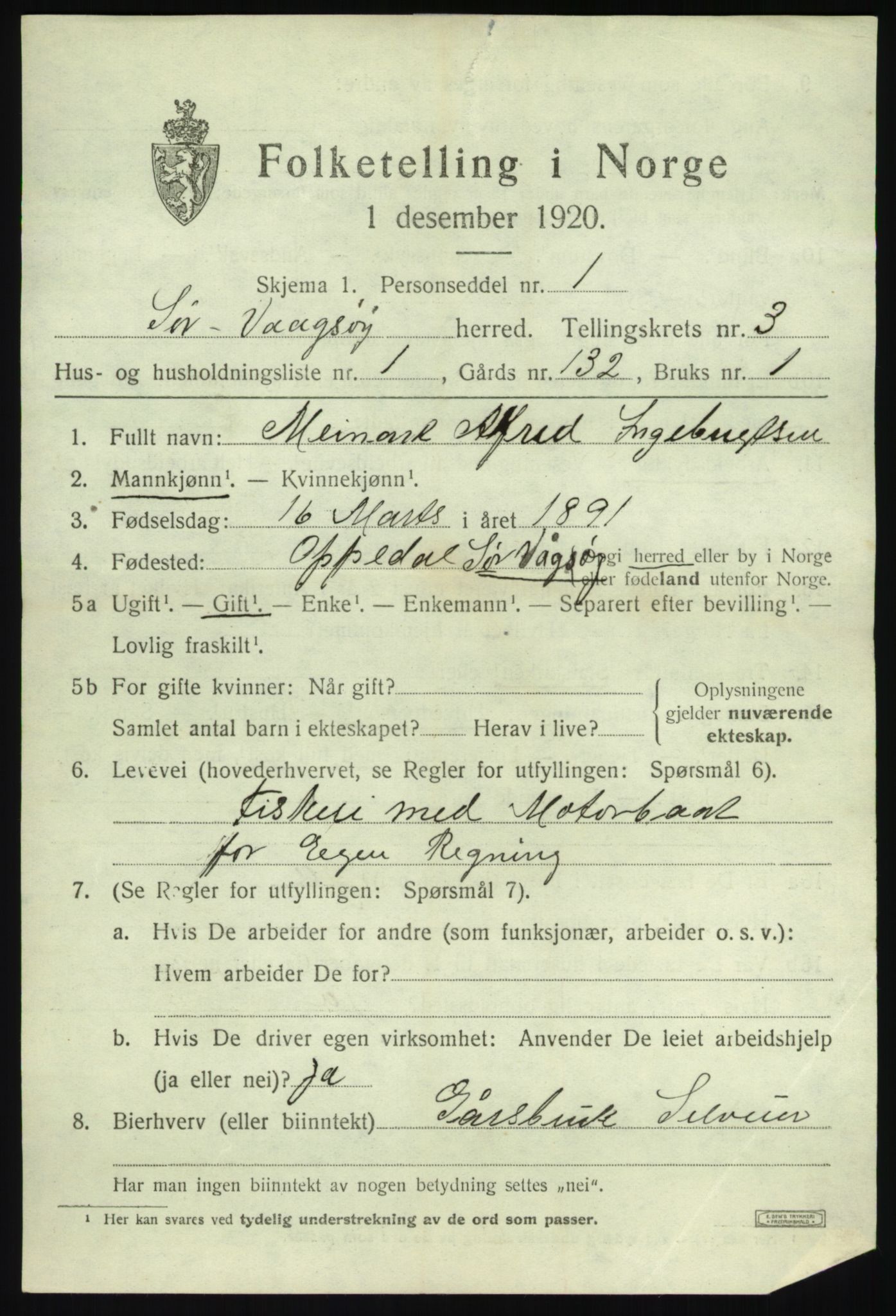 SAB, 1920 census for Sør-Vågsøy, 1920, p. 1502