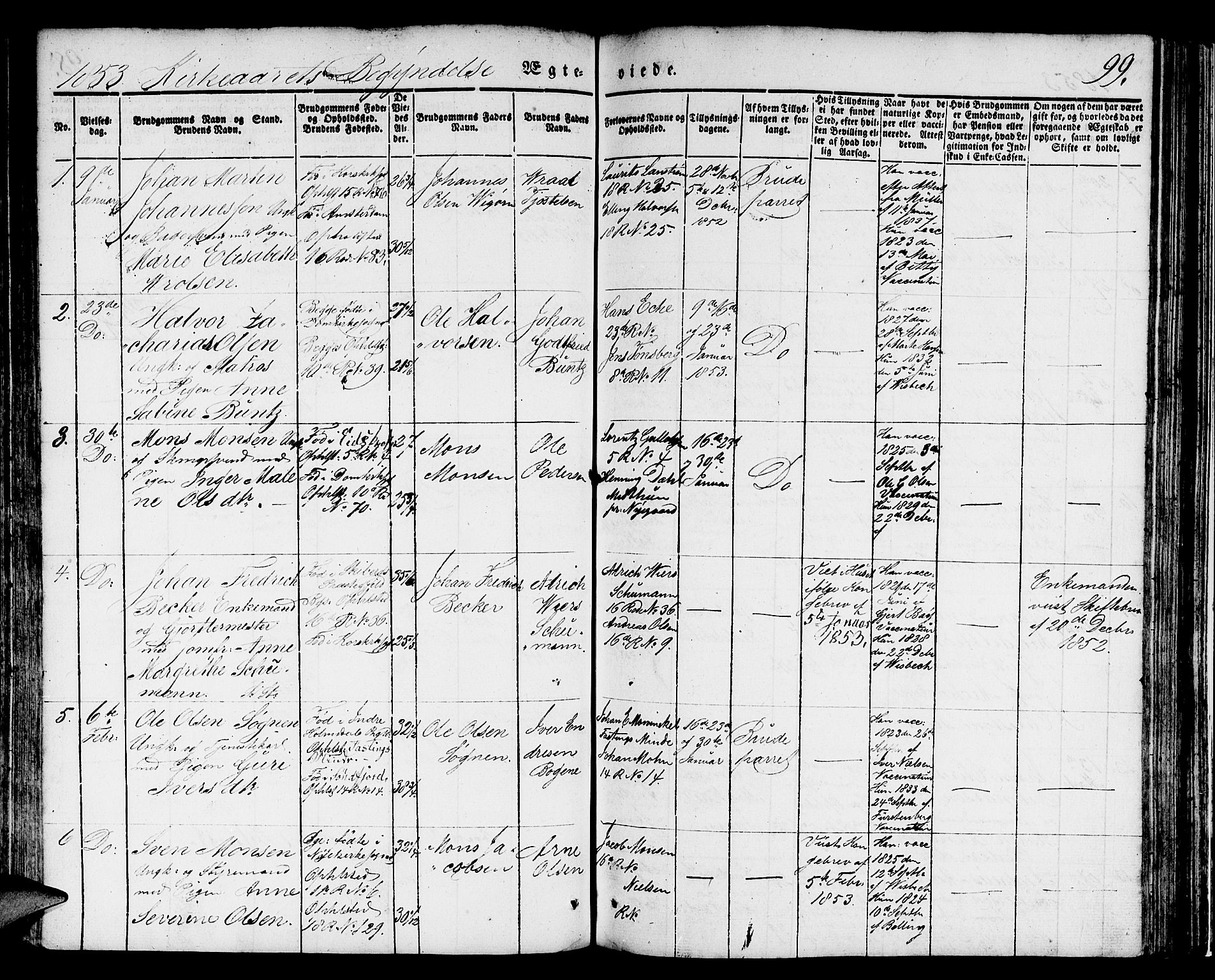 Domkirken sokneprestembete, SAB/A-74801/H/Hab/L0029: Parish register (copy) no. D 1, 1839-1857, p. 99